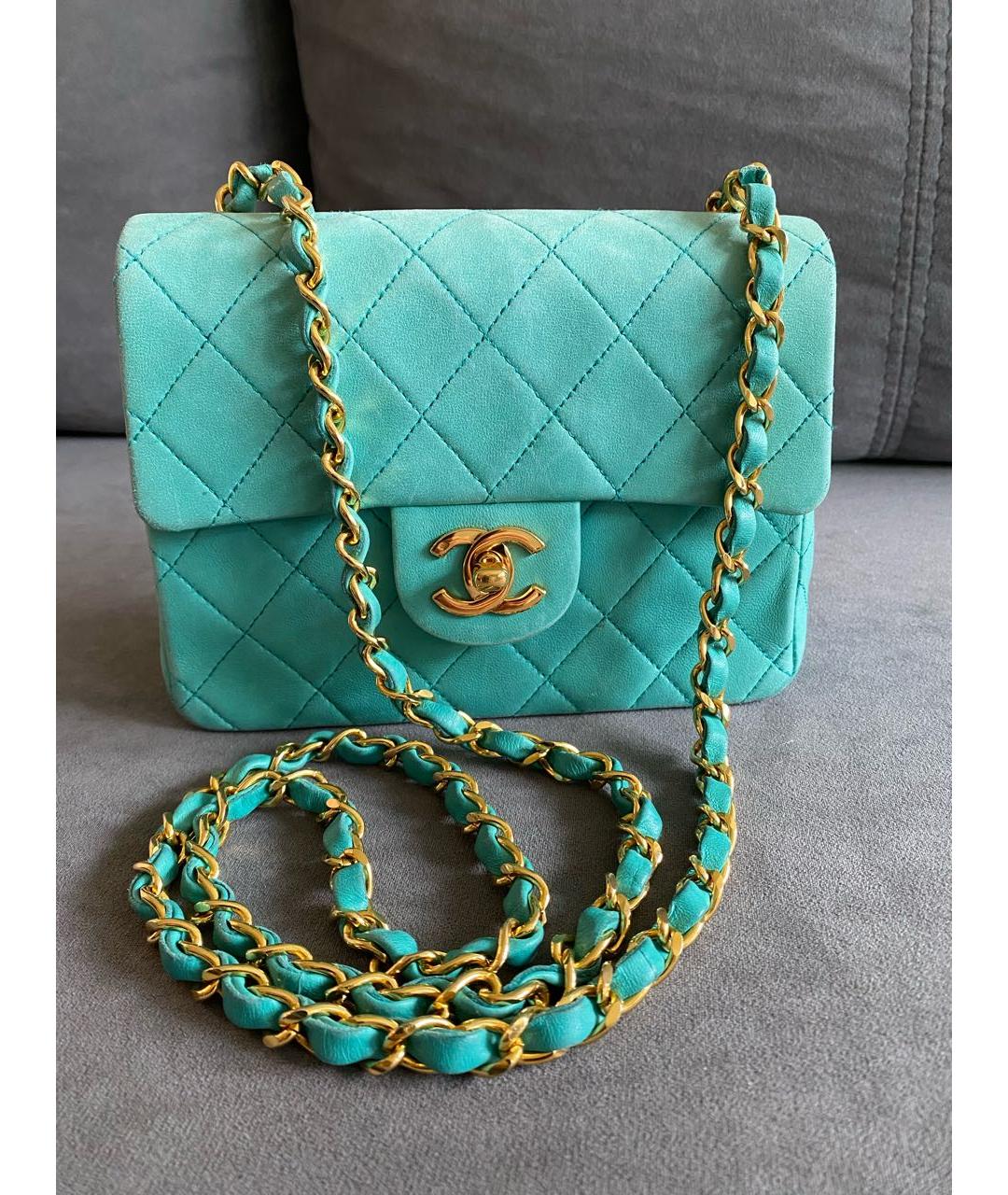 CHANEL Бирюзовая кожаная сумка через плечо, фото 2