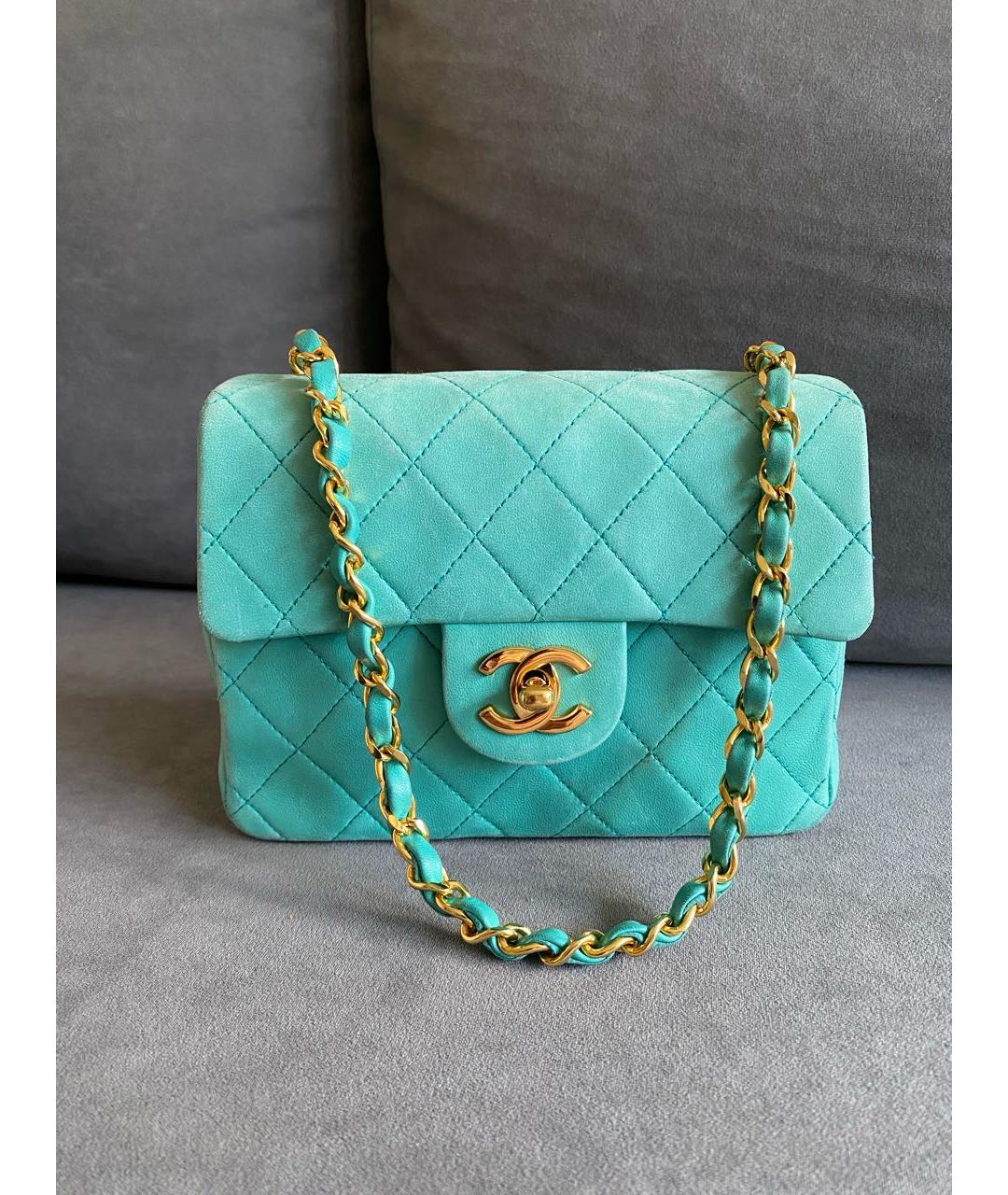 CHANEL Бирюзовая кожаная сумка через плечо, фото 9