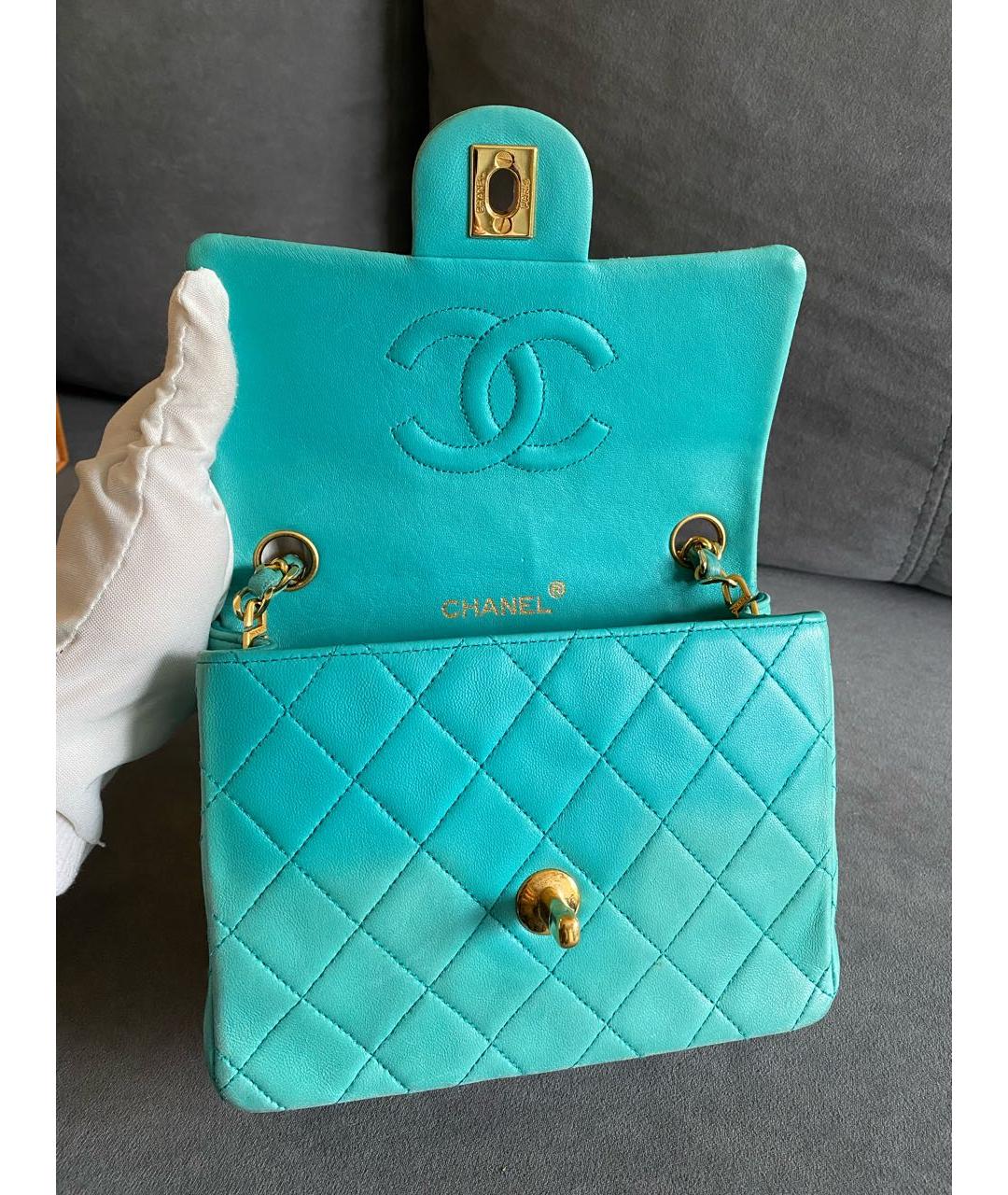 CHANEL Бирюзовая кожаная сумка через плечо, фото 6