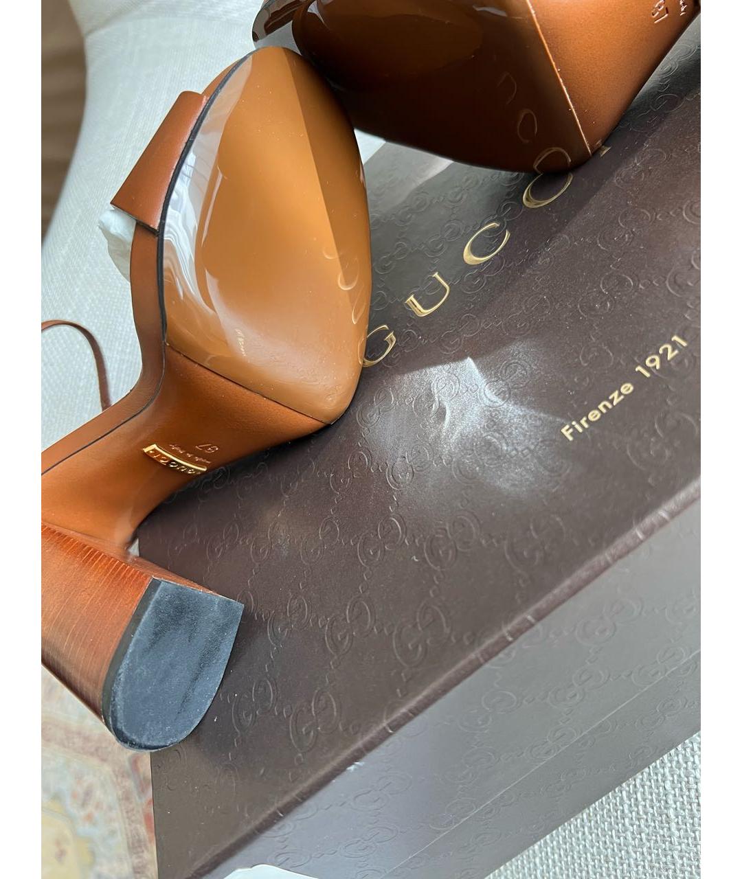 GUCCI Коричневые кожаные босоножки, фото 7