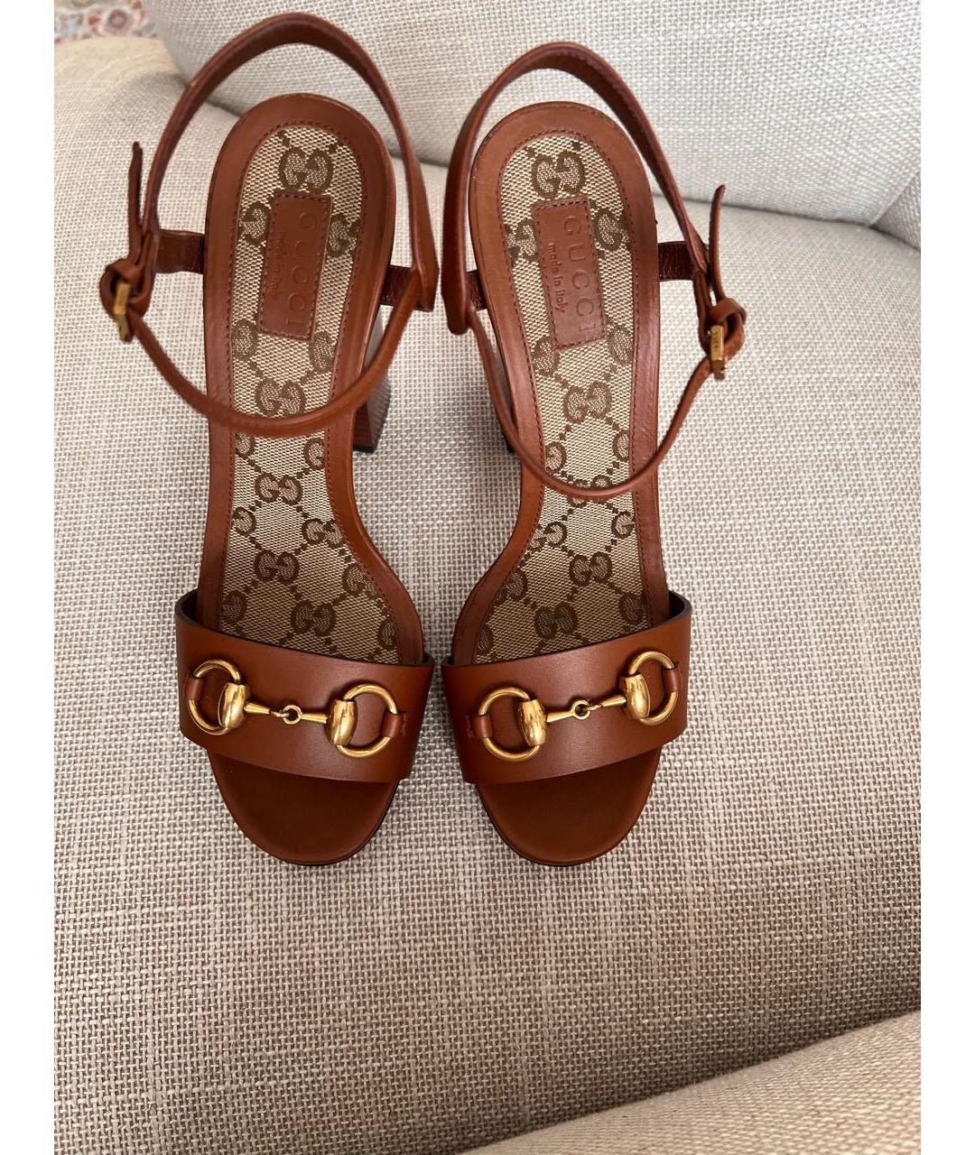 GUCCI Коричневые кожаные босоножки, фото 3