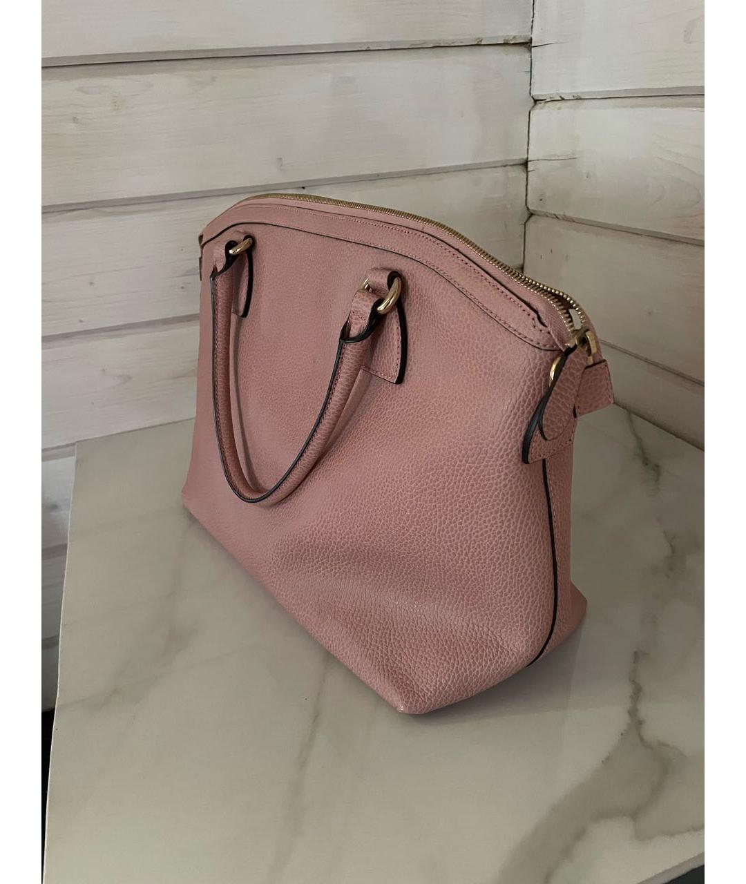 GUCCI Розовая кожаная сумка с короткими ручками, фото 2