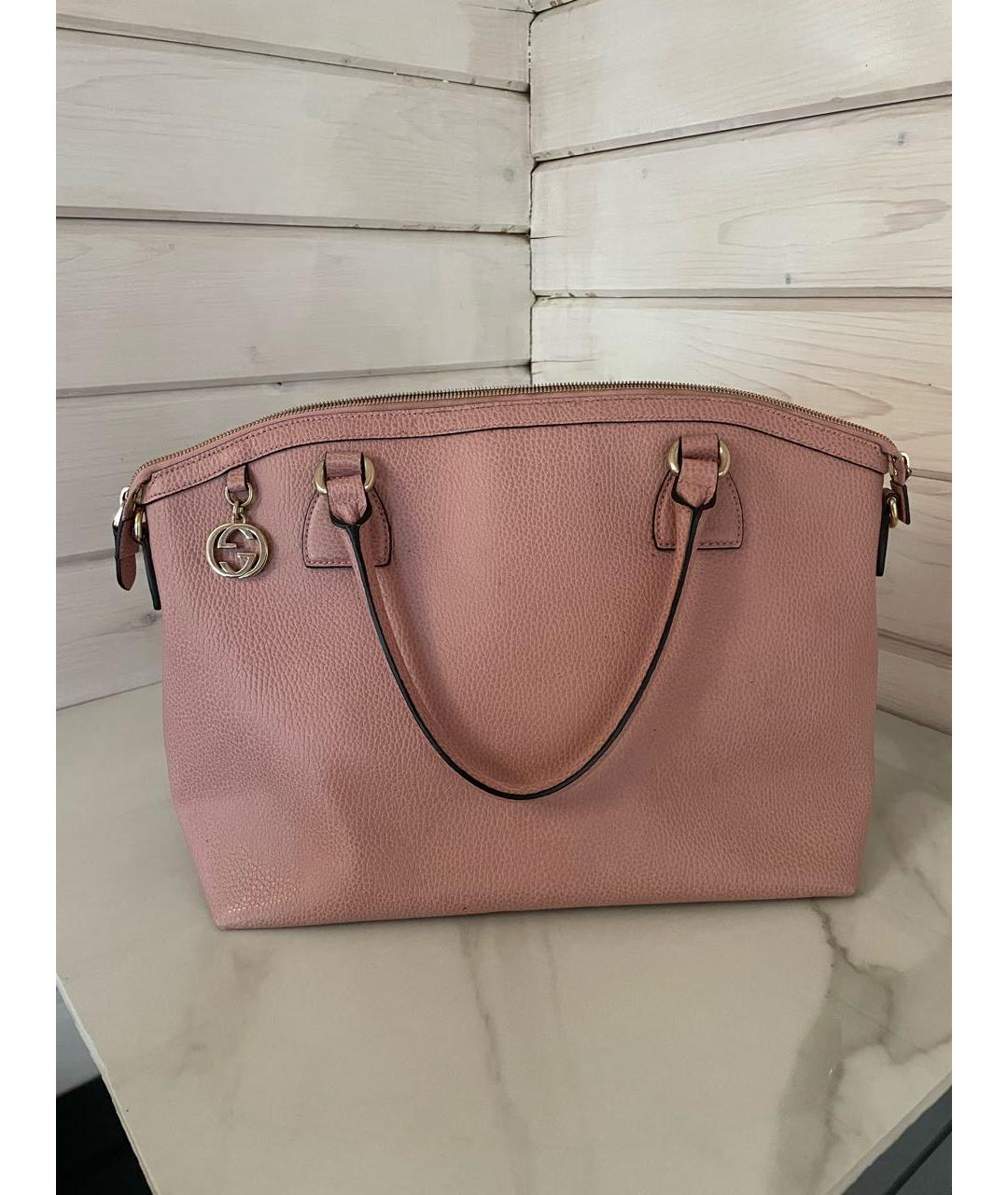 GUCCI Розовая кожаная сумка с короткими ручками, фото 4