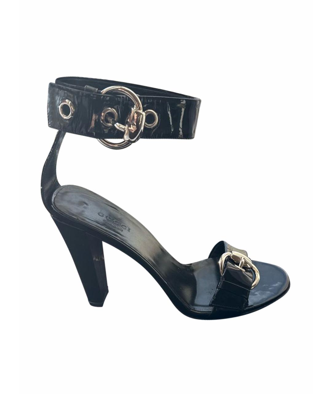 GUCCI Черные босоножки из лакированной кожи, фото 1