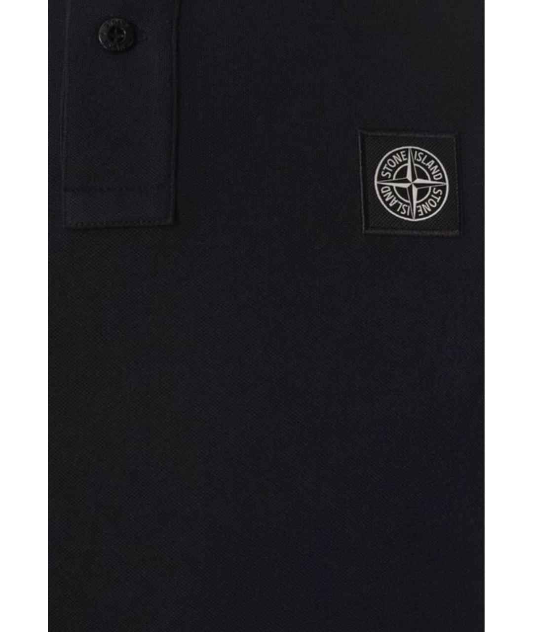 STONE ISLAND Черное хлопковое поло с коротким рукавом, фото 4