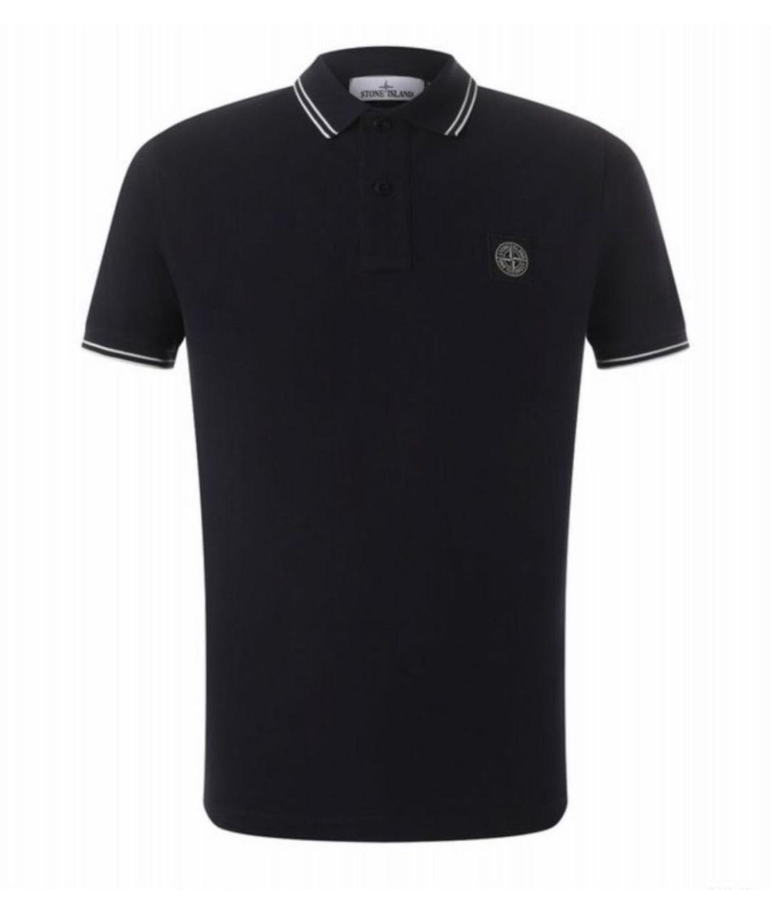 STONE ISLAND Черное хлопковое поло с коротким рукавом, фото 5
