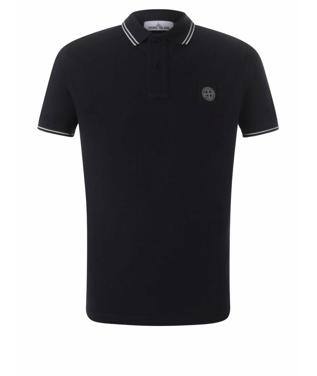 STONE ISLAND Черное хлопковое поло с коротким рукавом, фото 1