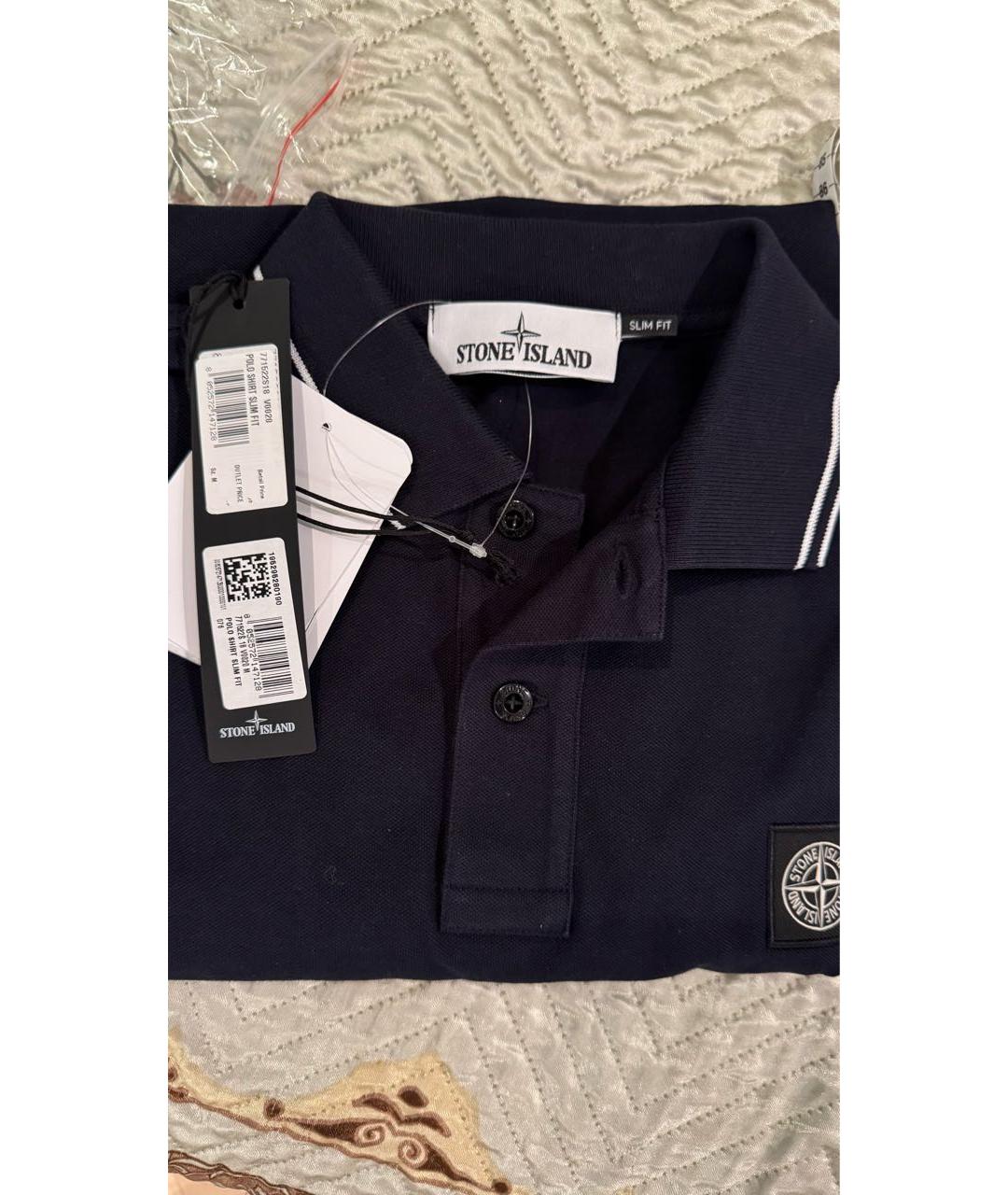 STONE ISLAND Черное хлопковое поло с коротким рукавом, фото 3