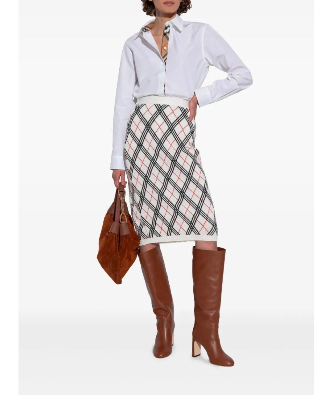 BURBERRY Белая хлопковая юбка миди, фото 2