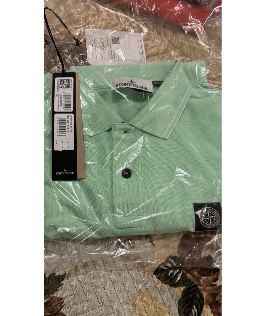 STONE ISLAND Салатовыое хлопковое поло с коротким рукавом, фото 3