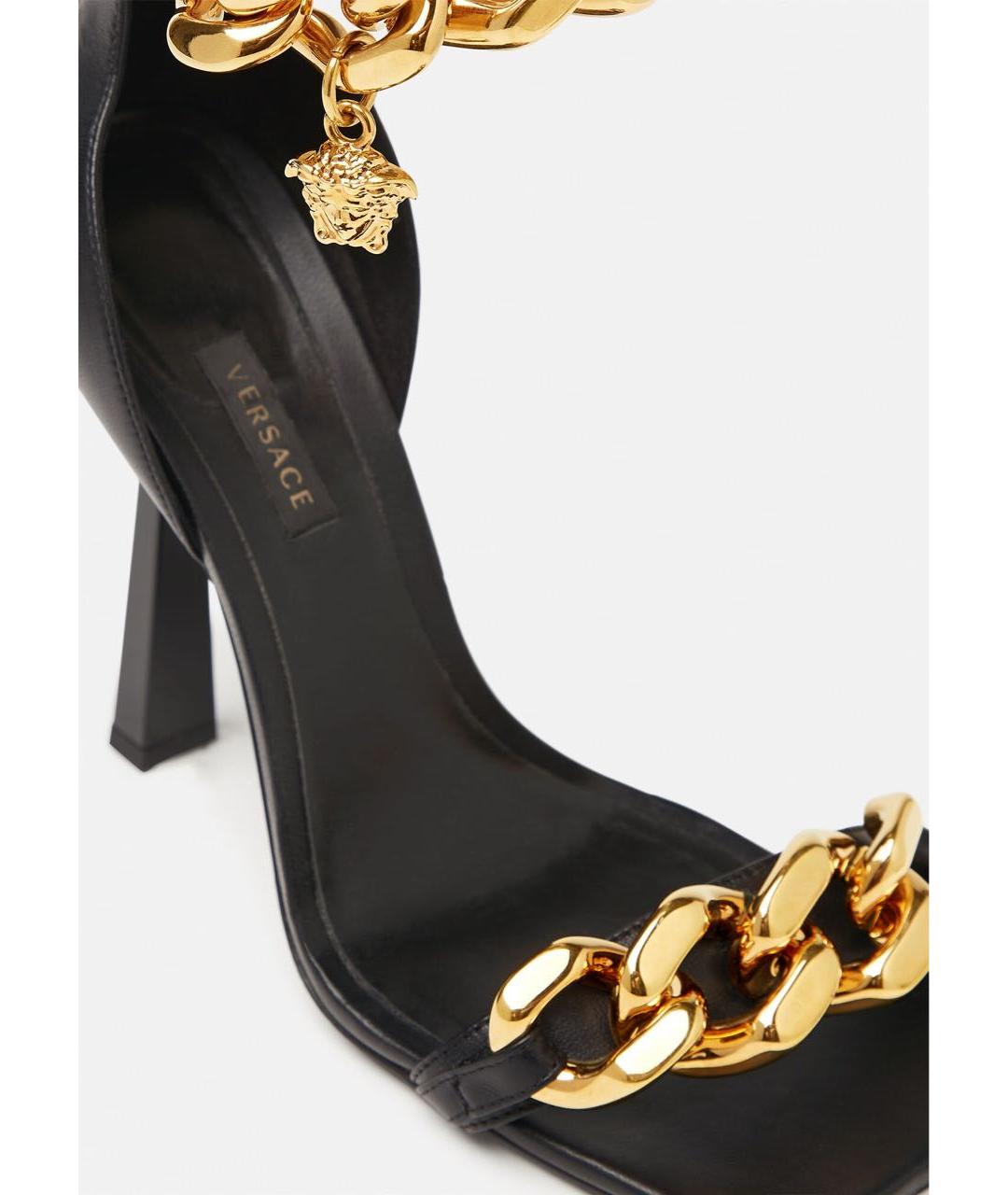 VERSACE Черные кожаные босоножки, фото 5