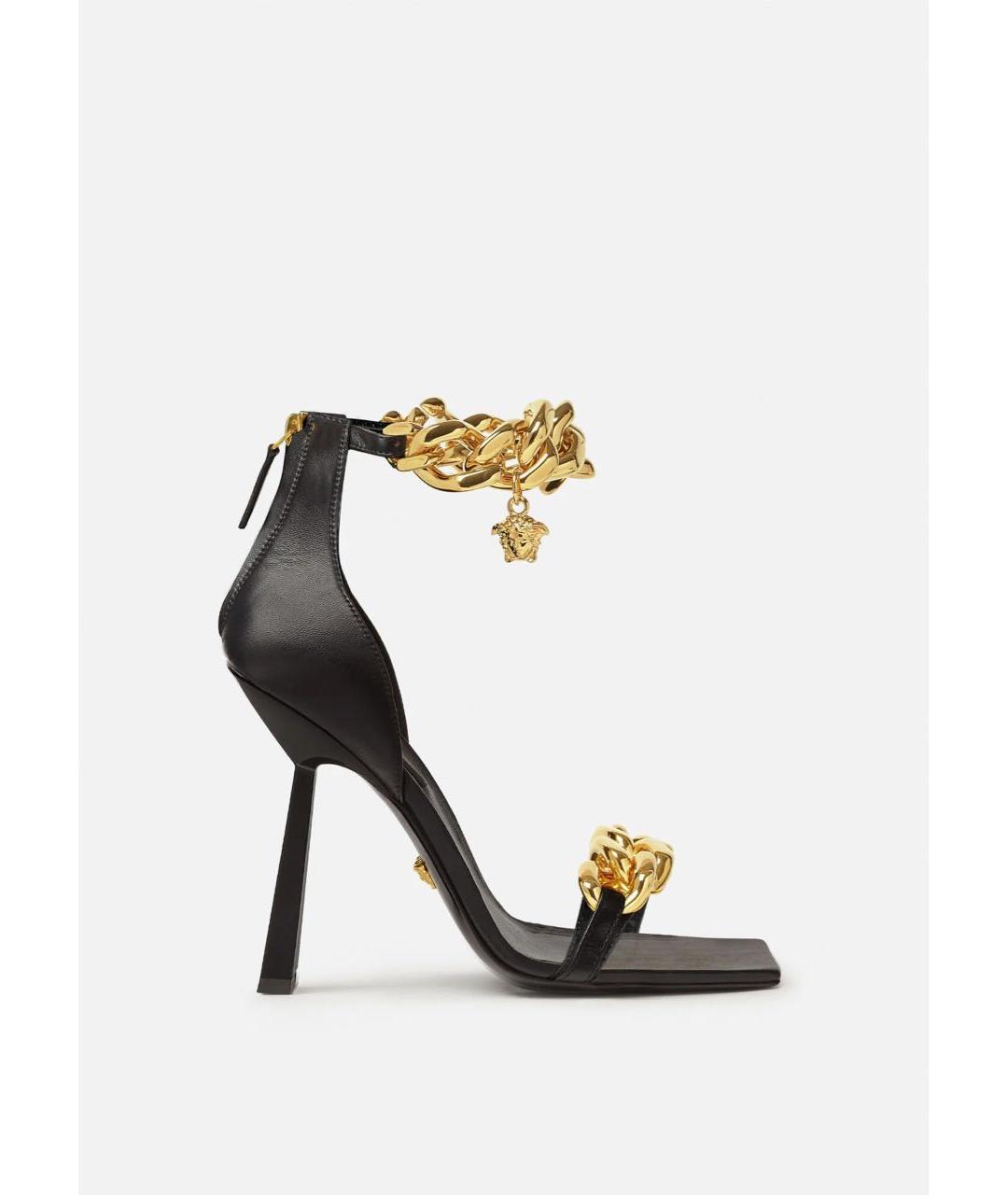 VERSACE Черные кожаные босоножки, фото 2