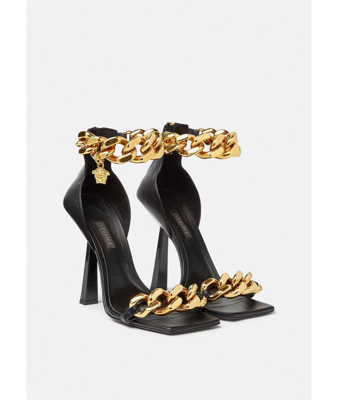 VERSACE Черные кожаные босоножки, фото 3