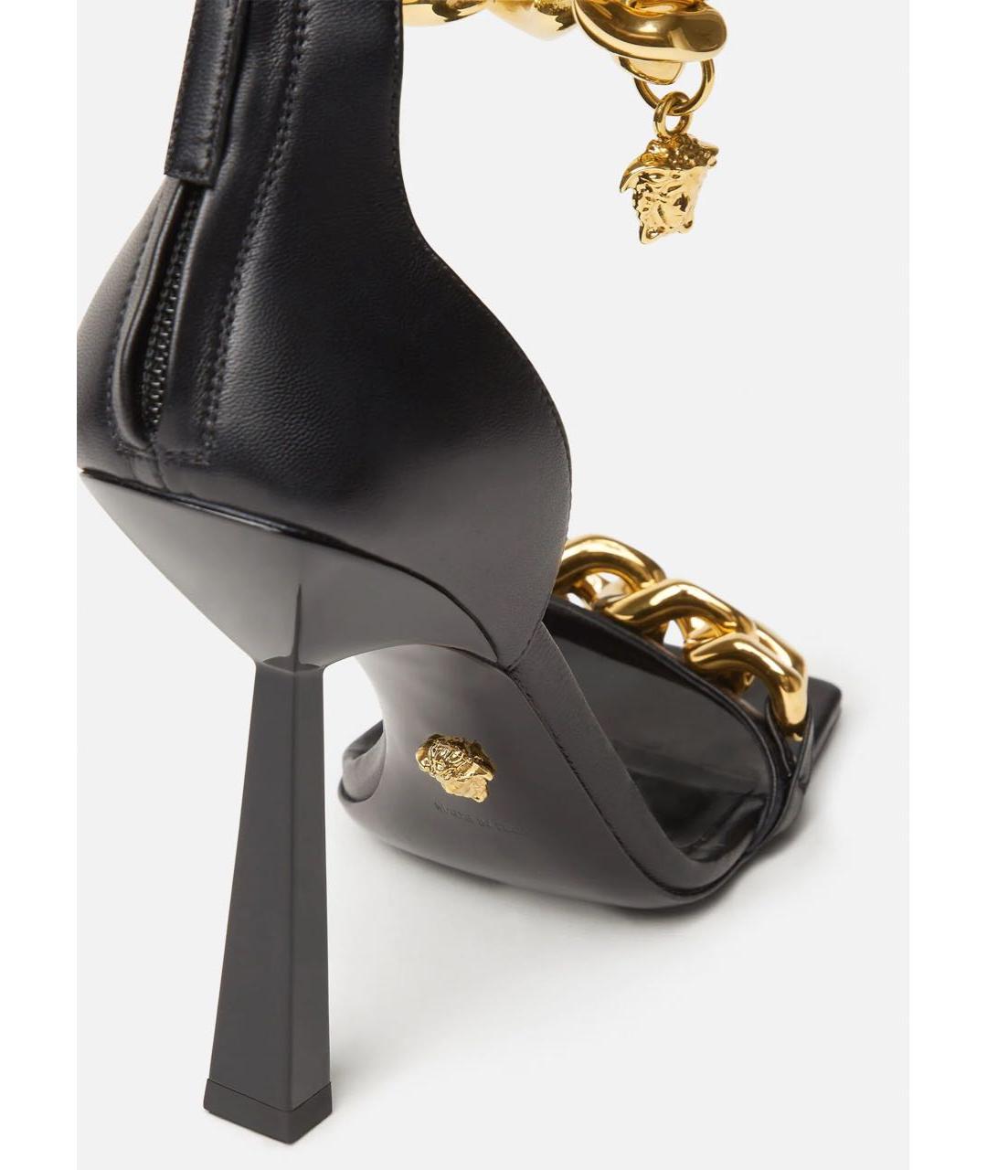 VERSACE Черные кожаные босоножки, фото 4