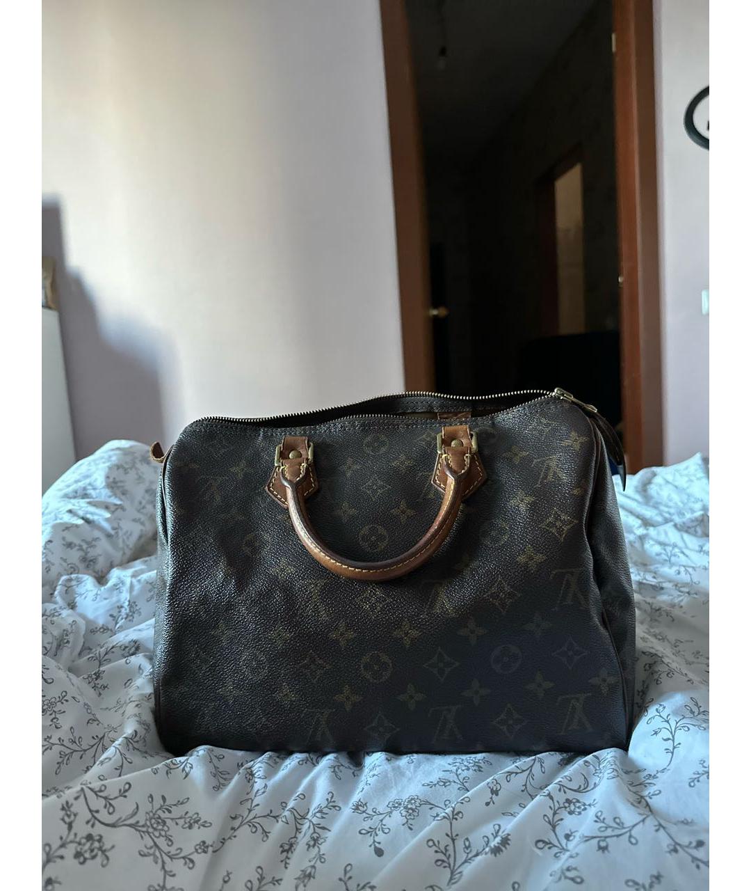 LOUIS VUITTON Коричневая кожаная сумка с короткими ручками, фото 3
