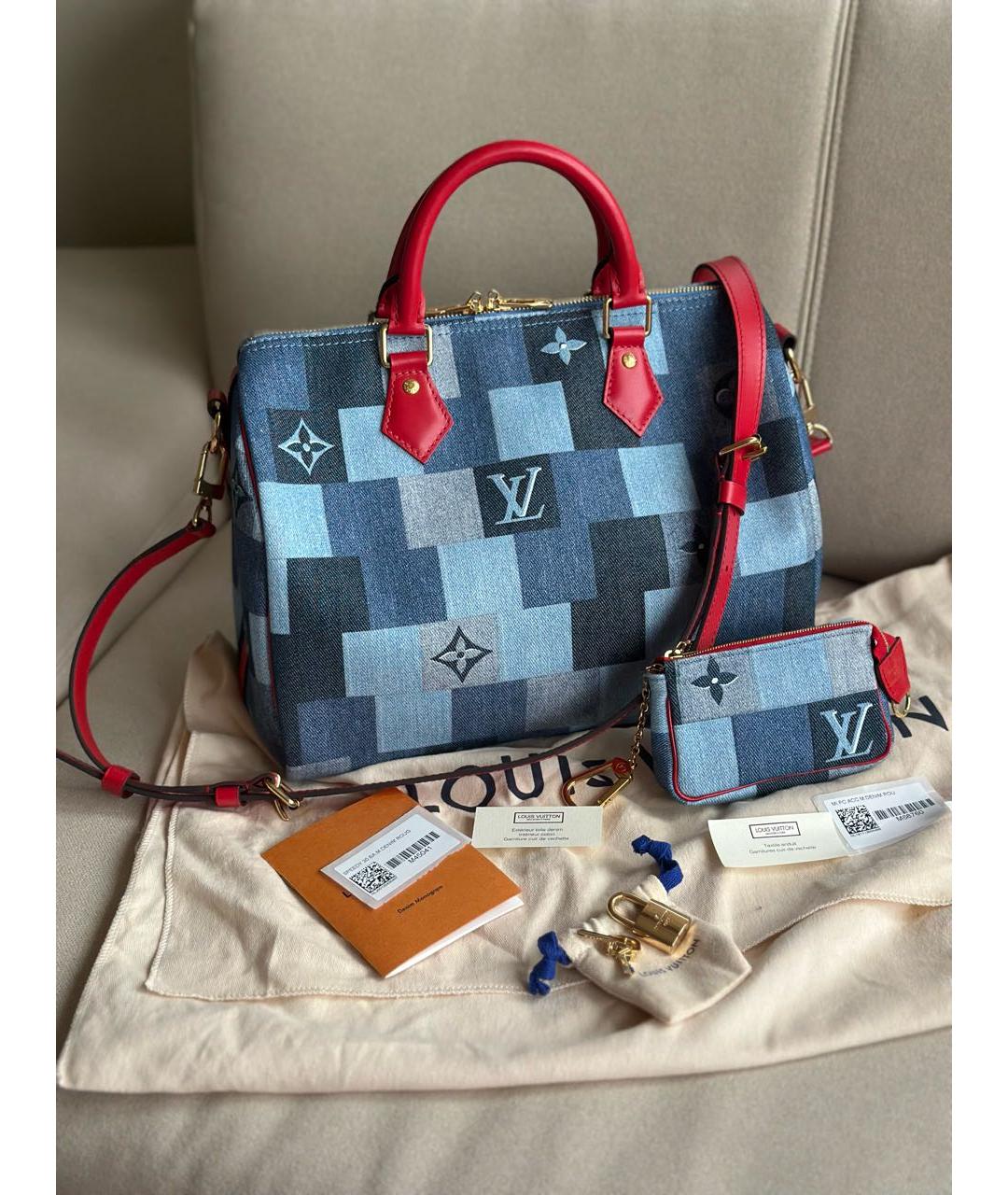 LOUIS VUITTON Синяя деним сумка с короткими ручками, фото 2