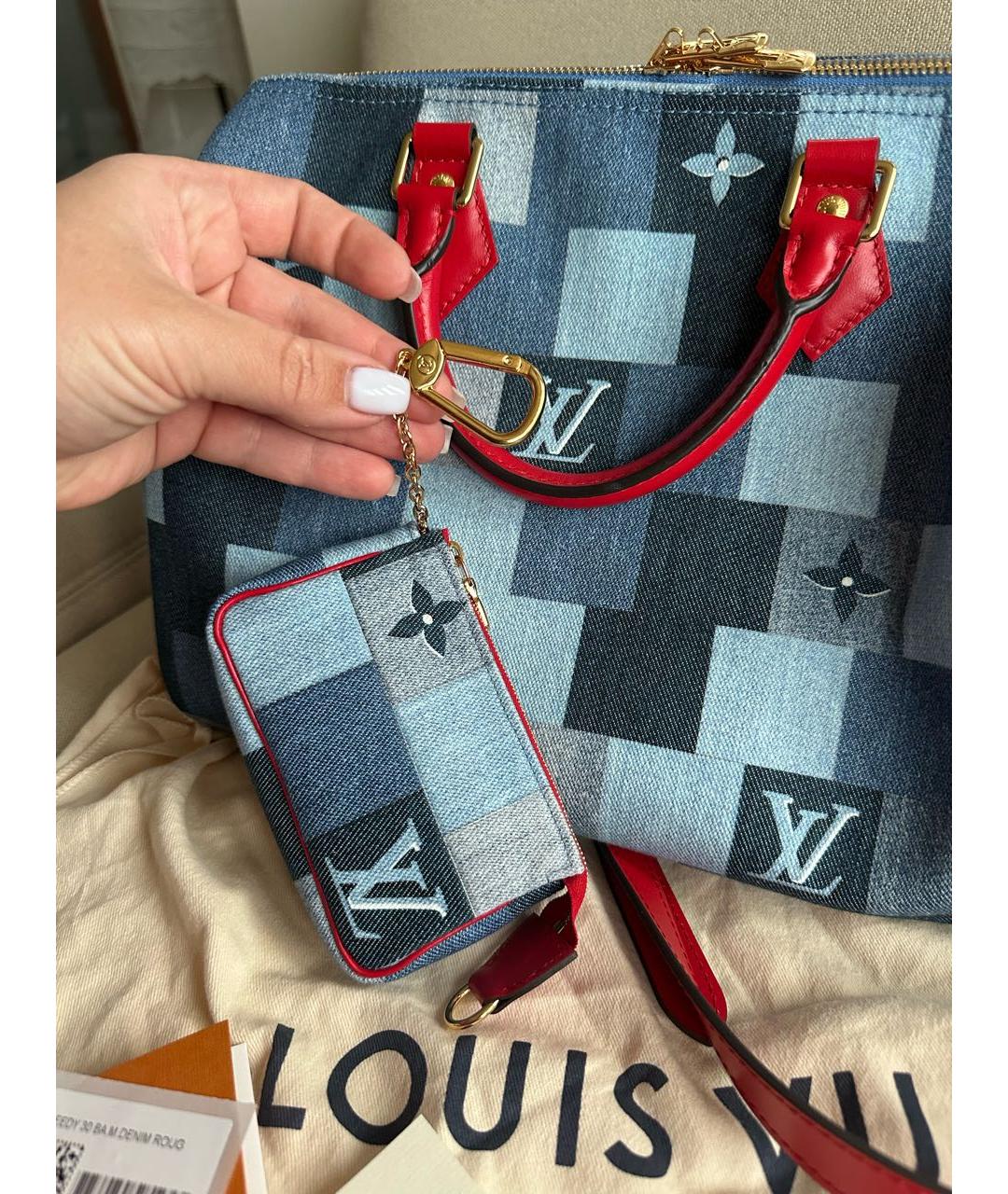 LOUIS VUITTON Синяя деним сумка с короткими ручками, фото 7