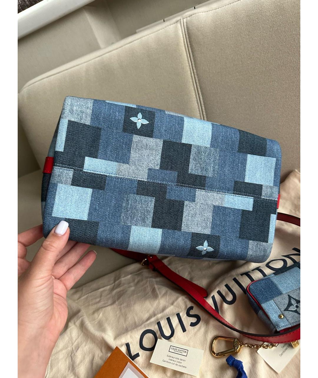 LOUIS VUITTON Синяя деним сумка с короткими ручками, фото 5