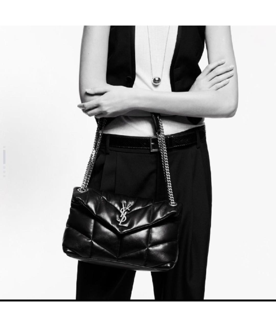 SAINT LAURENT Черная кожаная сумка с короткими ручками, фото 6