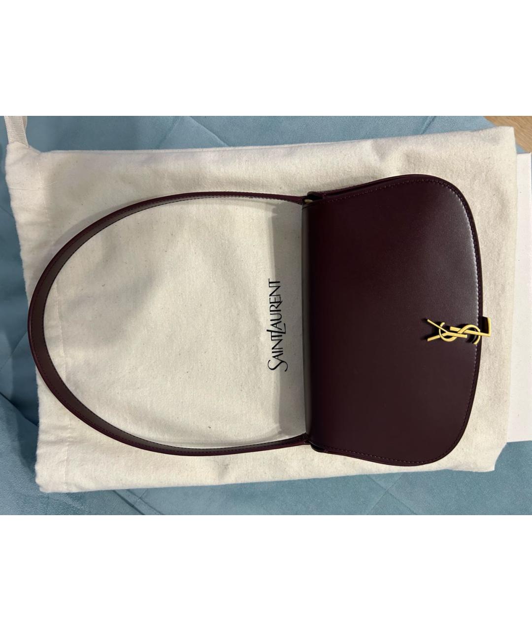 SAINT LAURENT Бордовая кожаная сумка с короткими ручками, фото 6