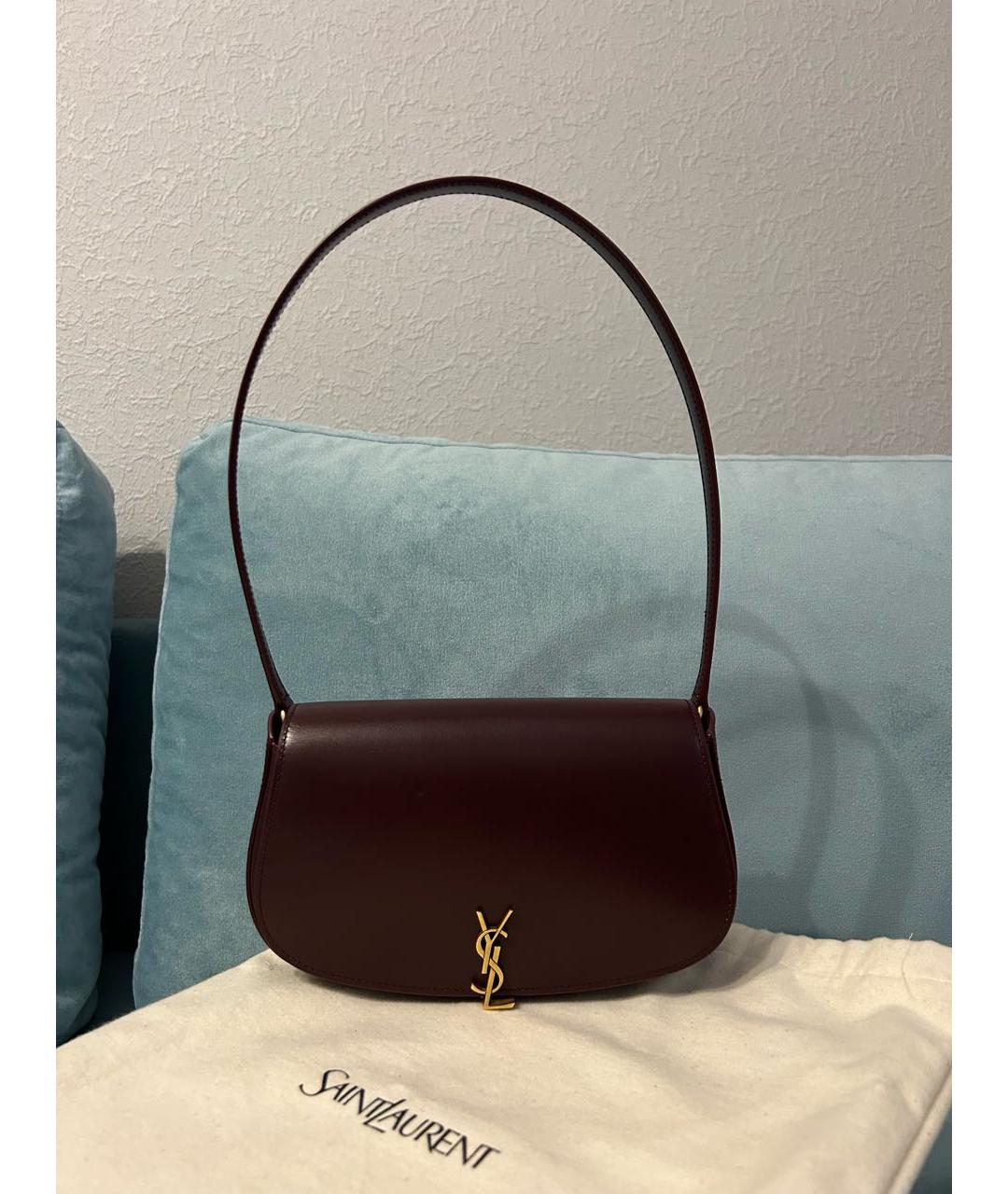 SAINT LAURENT Бордовая кожаная сумка с короткими ручками, фото 2
