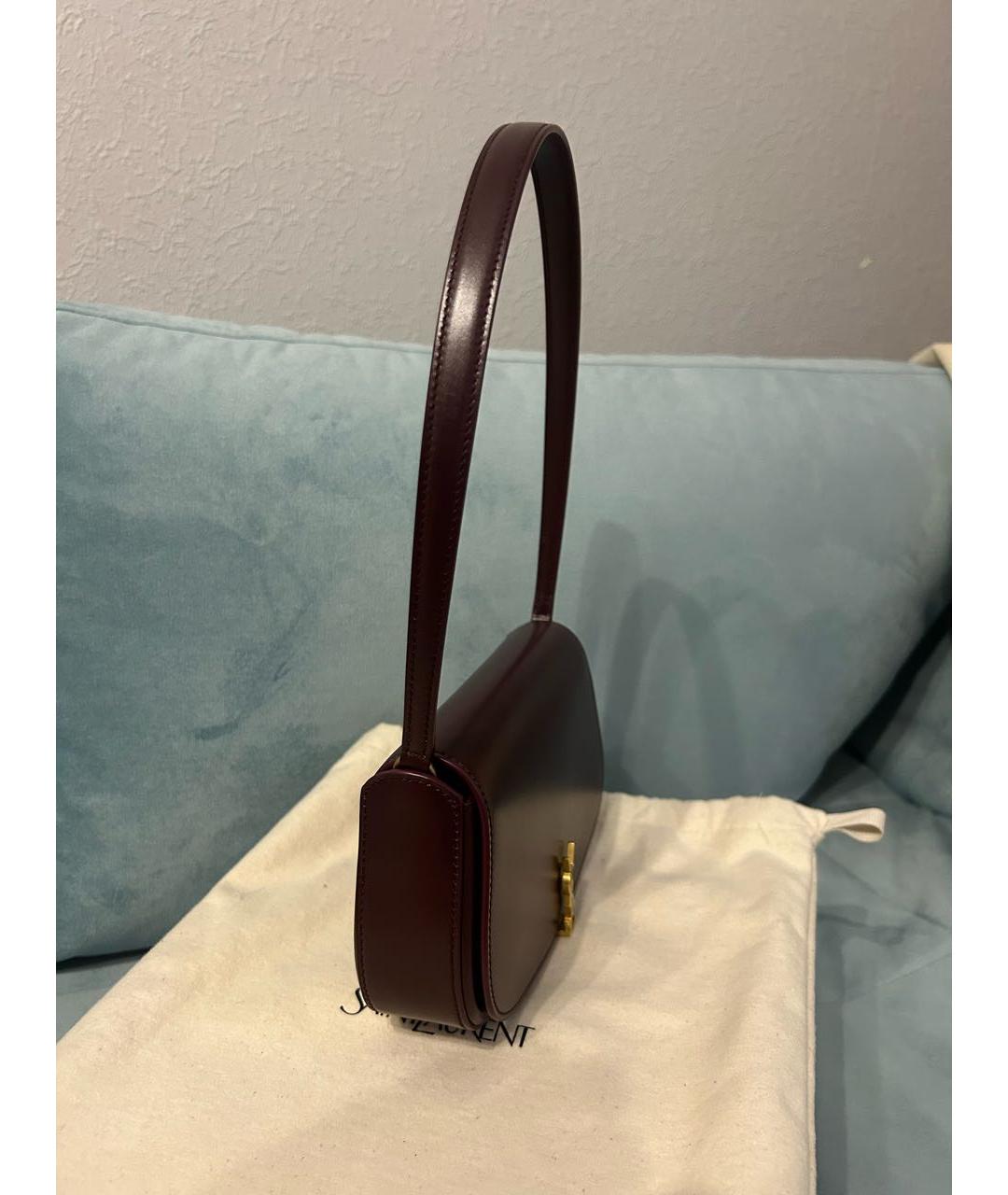 SAINT LAURENT Бордовая кожаная сумка с короткими ручками, фото 3