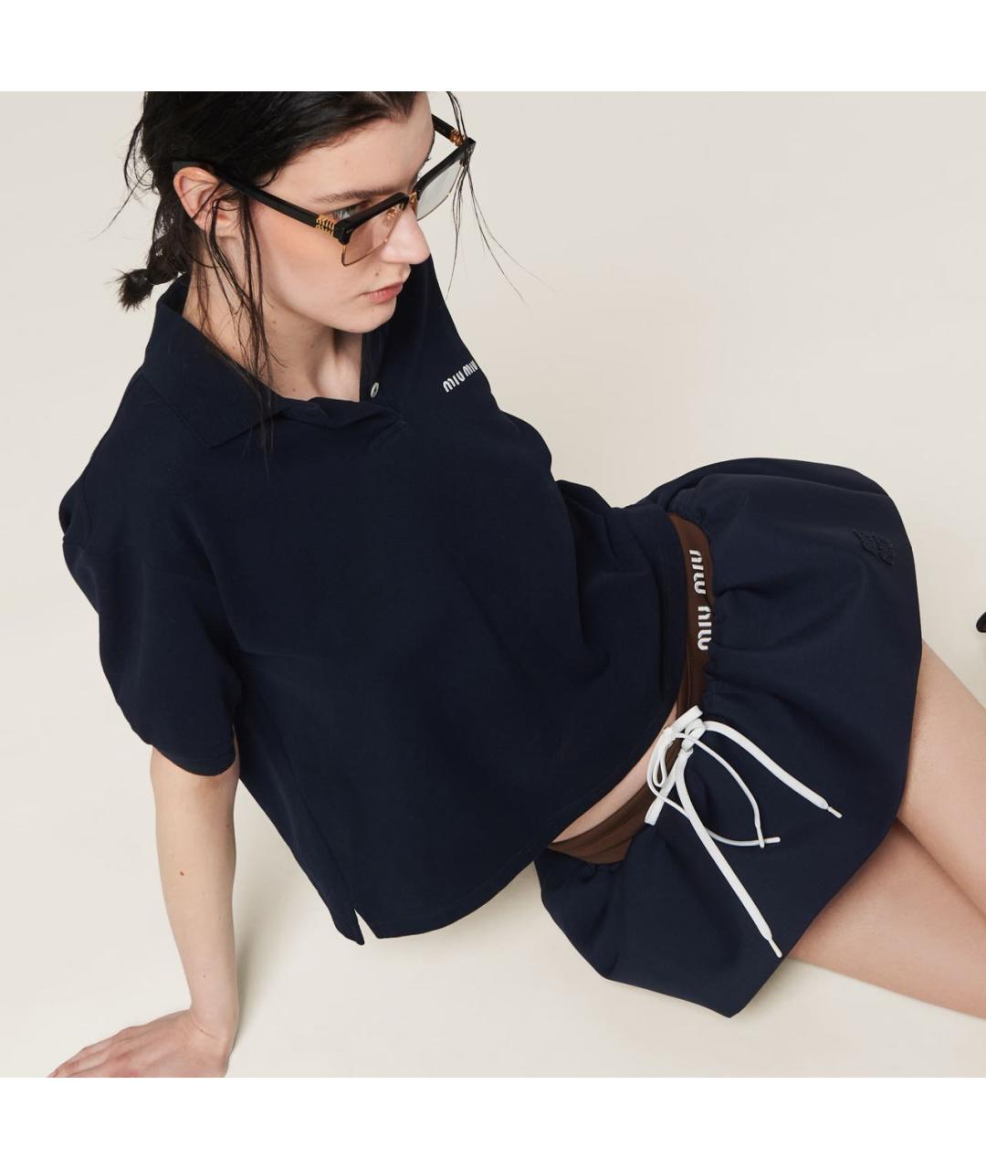 MIU MIU Темно-синяя шерстяная юбка мини, фото 3