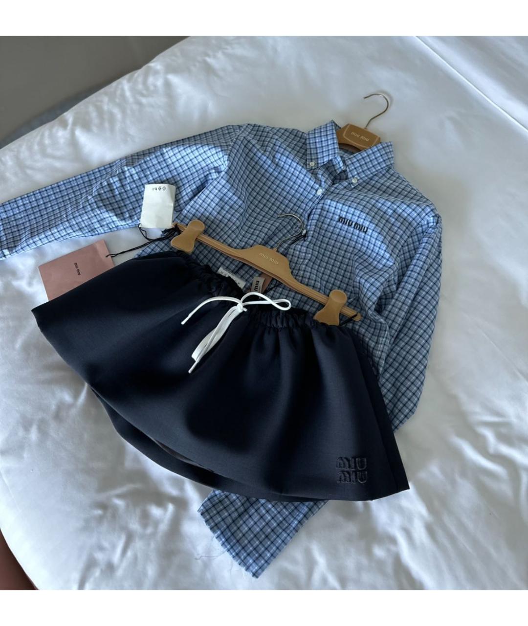 MIU MIU Темно-синяя шерстяная юбка мини, фото 6