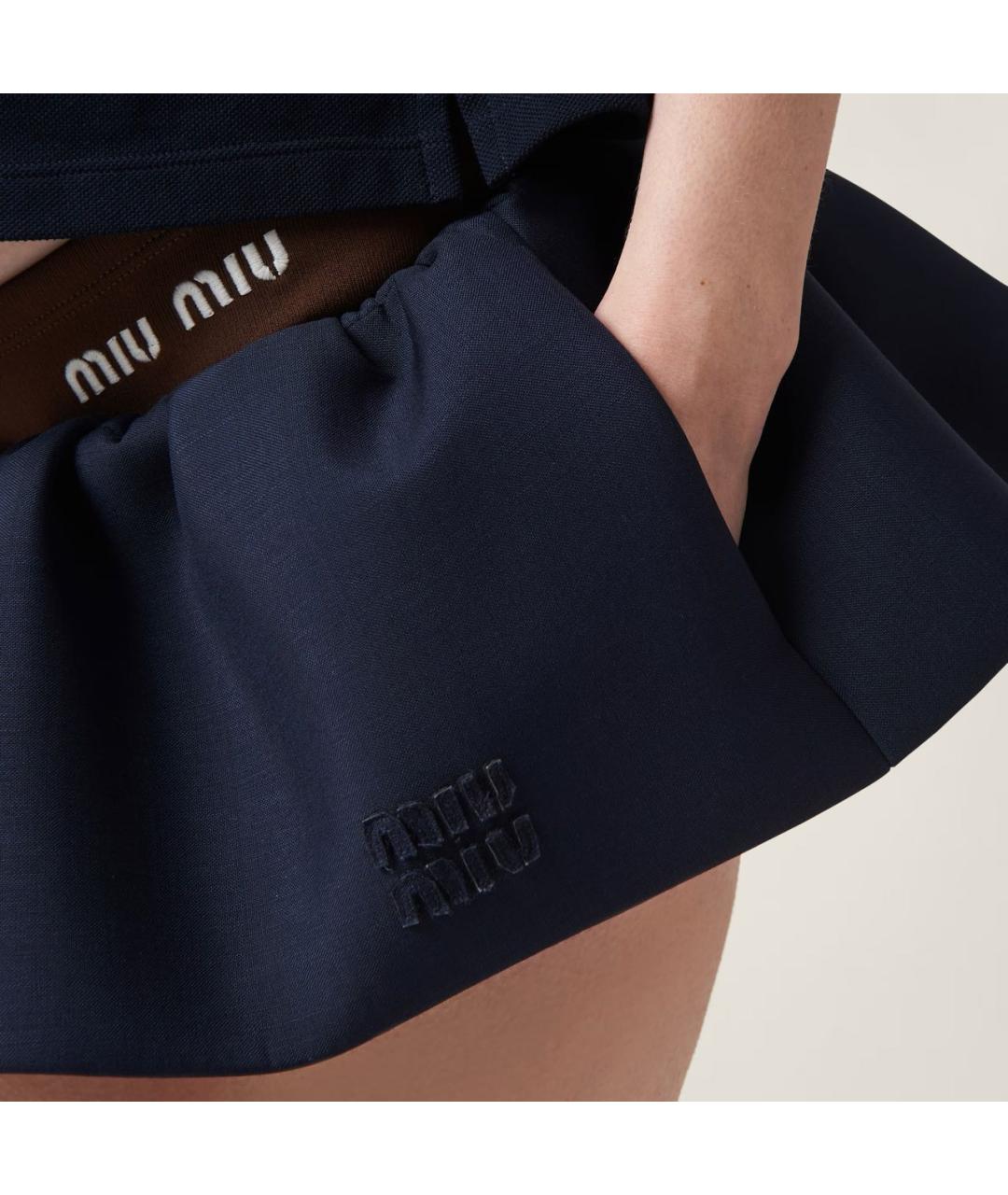 MIU MIU Темно-синяя шерстяная юбка мини, фото 2
