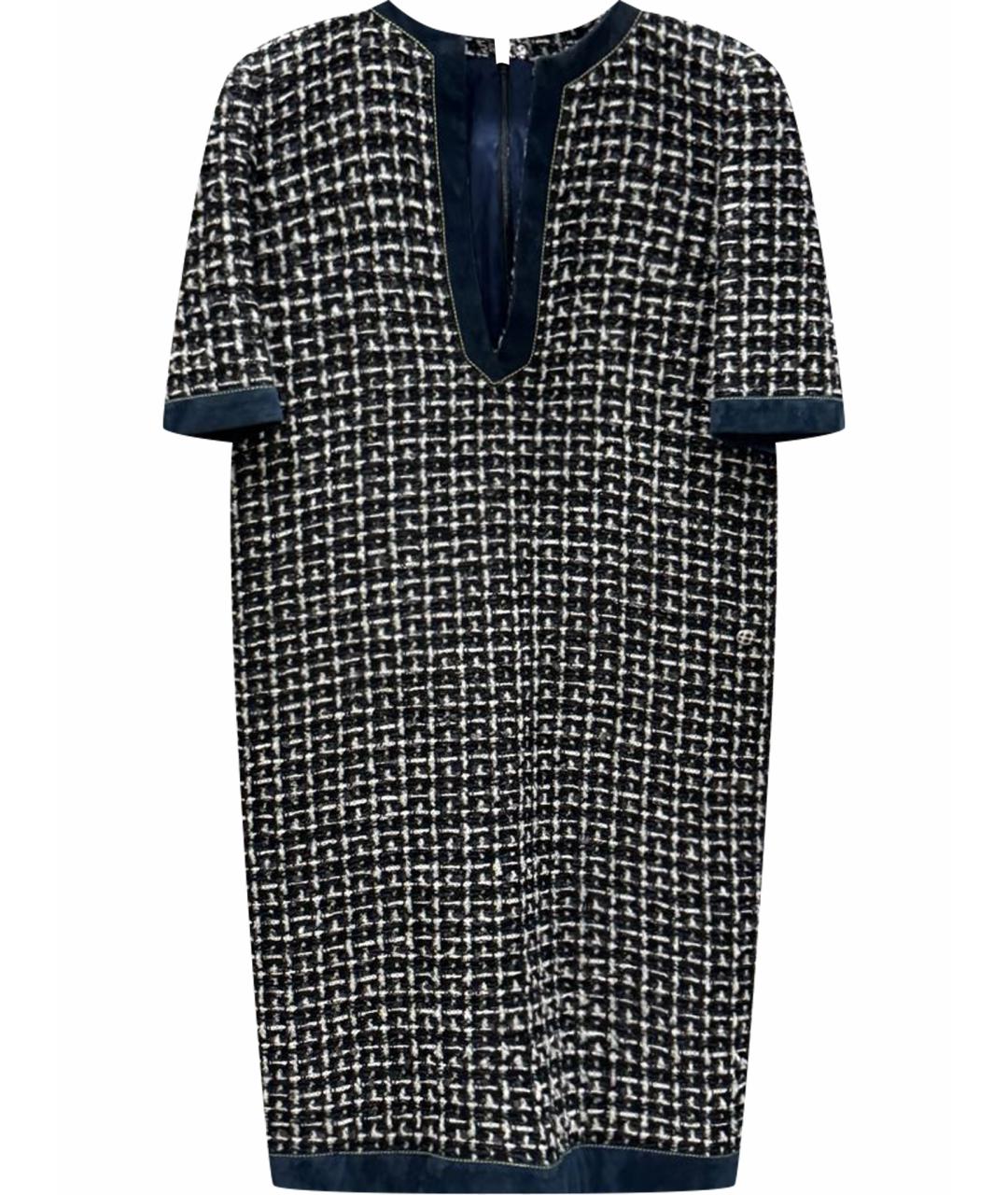 CHANEL Темно-синее шерстяное повседневное платье, фото 1