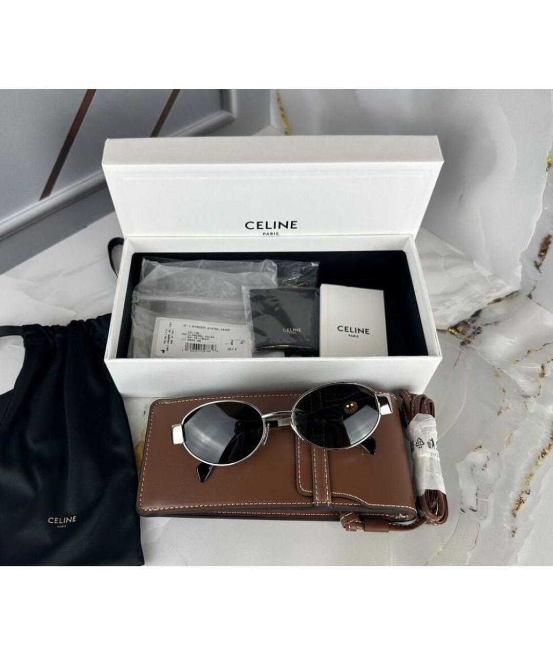CELINE Серебряные металлические солнцезащитные очки, фото 3