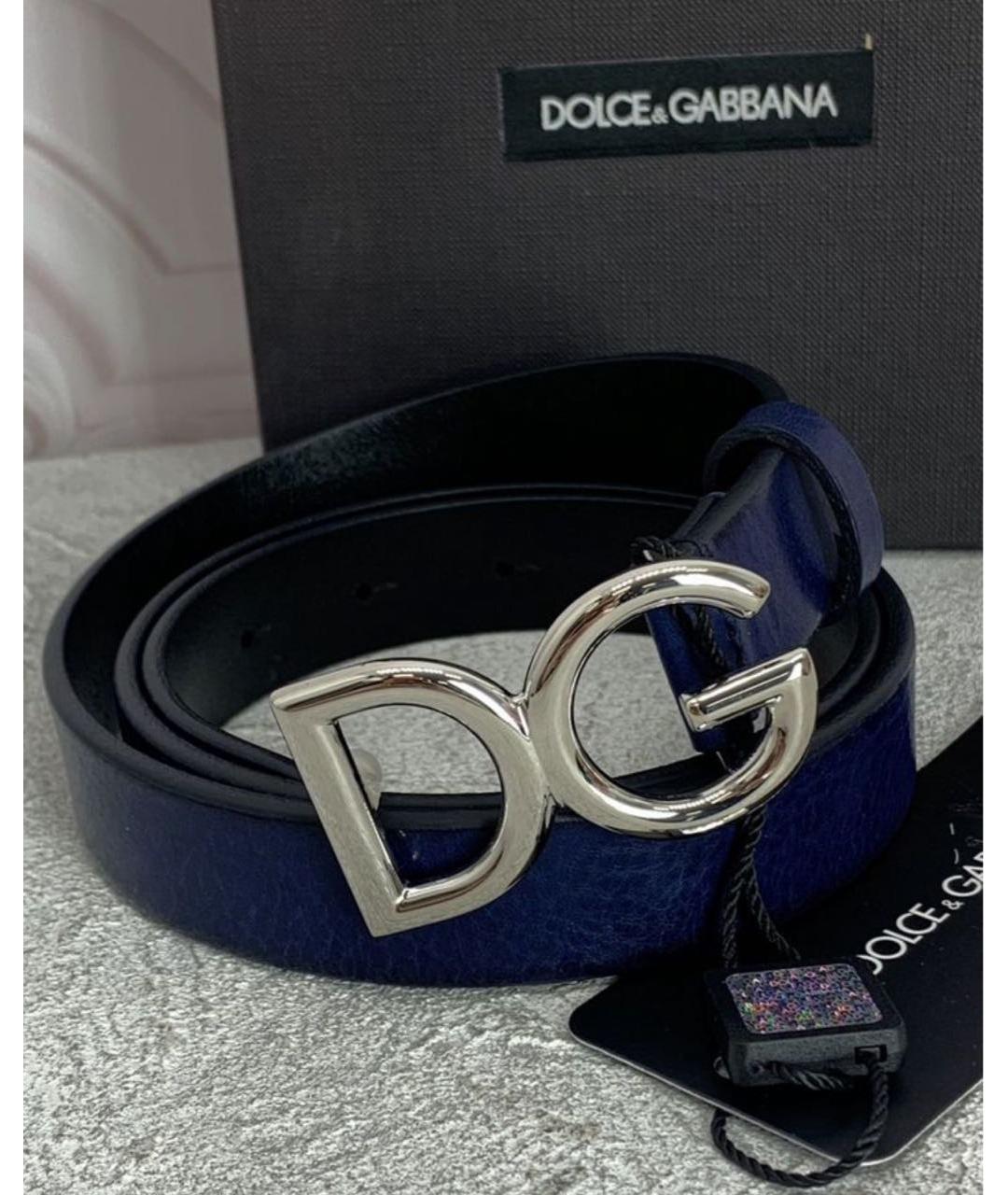 DOLCE&GABBANA Темно-синий кожаный ремень, фото 4
