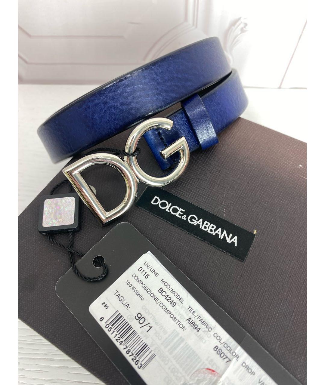 DOLCE&GABBANA Темно-синий кожаный ремень, фото 5