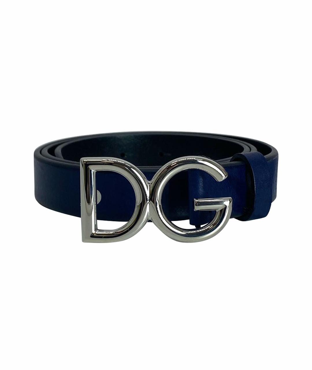 DOLCE&GABBANA Темно-синий кожаный ремень, фото 1