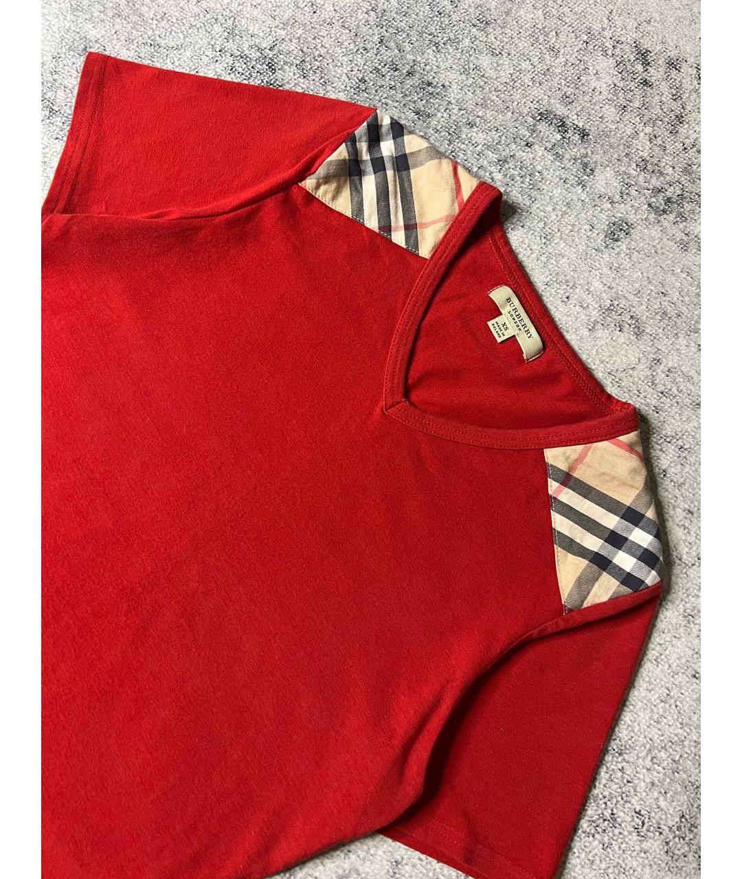 BURBERRY Красная хлопко-эластановая футболка, фото 2