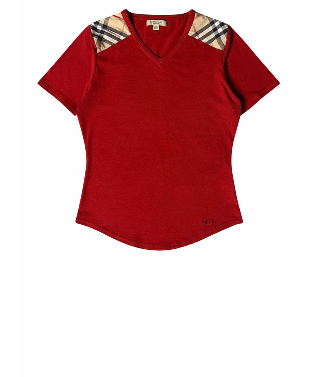 BURBERRY Красная хлопко-эластановая футболка, фото 1