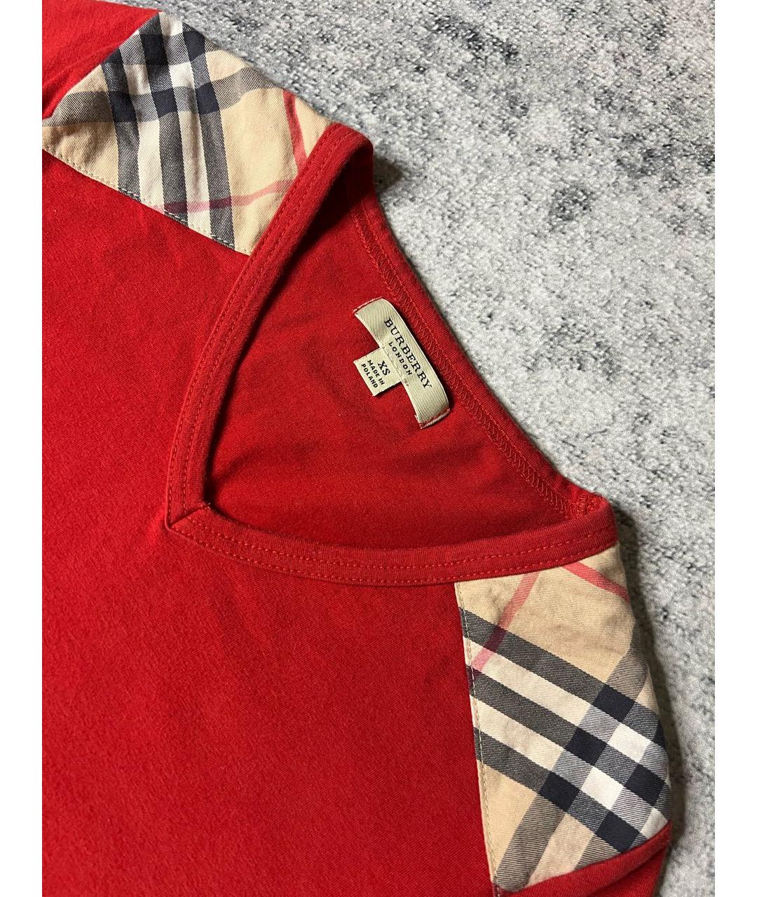 BURBERRY Красная хлопко-эластановая футболка, фото 3