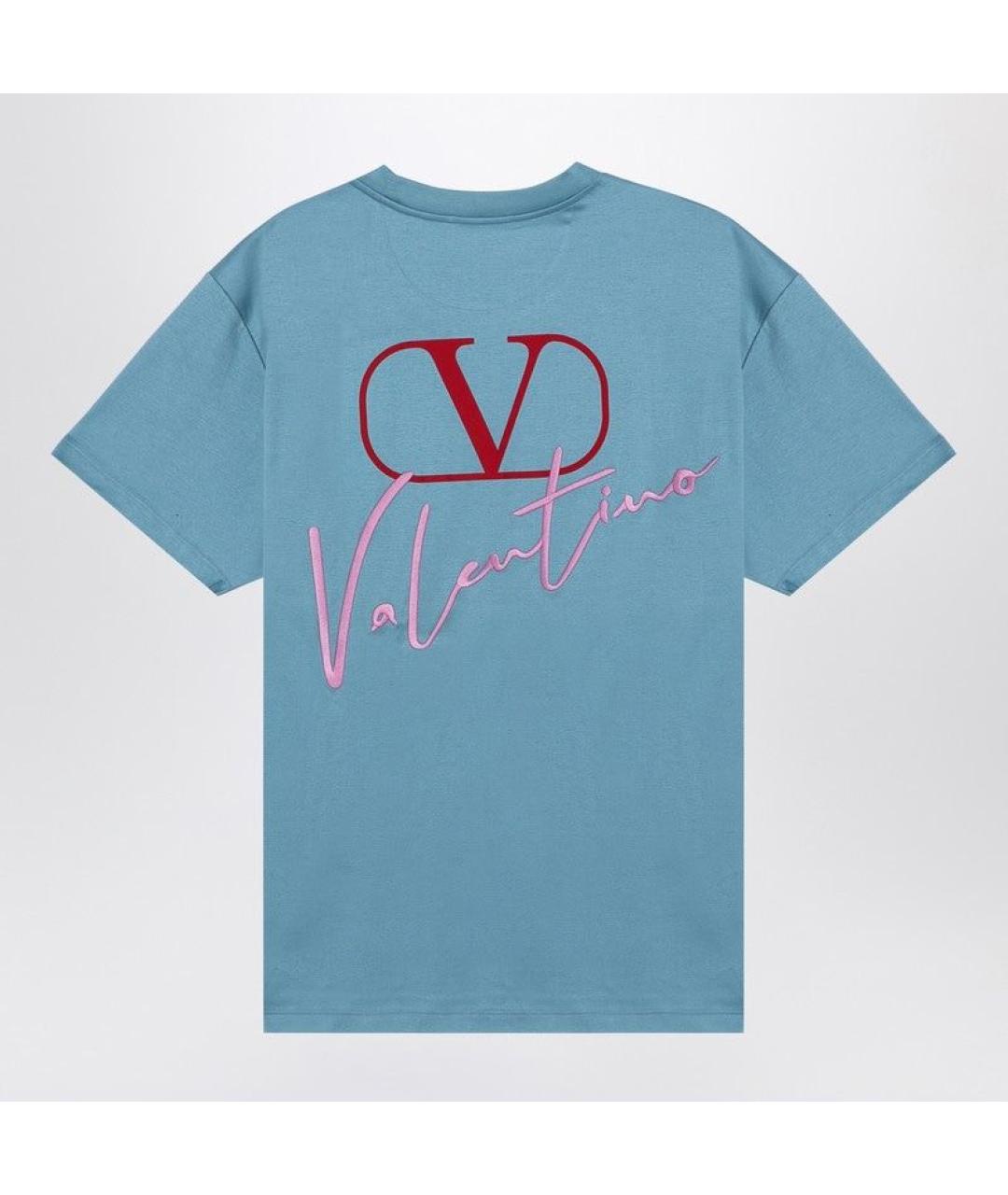 VALENTINO Голубая хлопковая футболка, фото 2