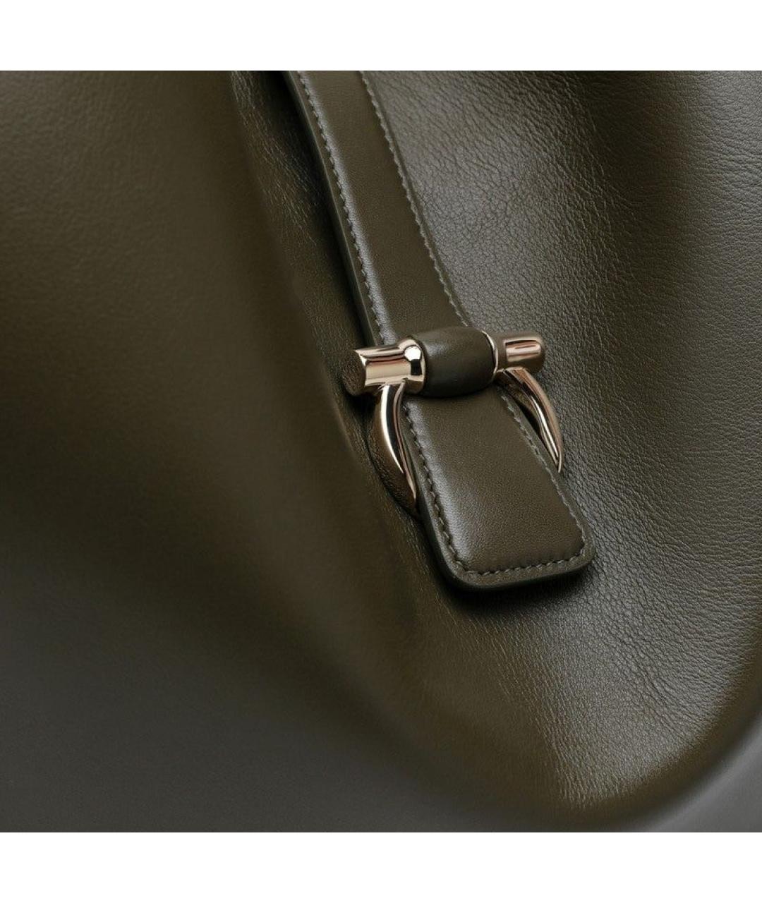 FERRAGAMO Хаки кожаная сумка тоут, фото 5