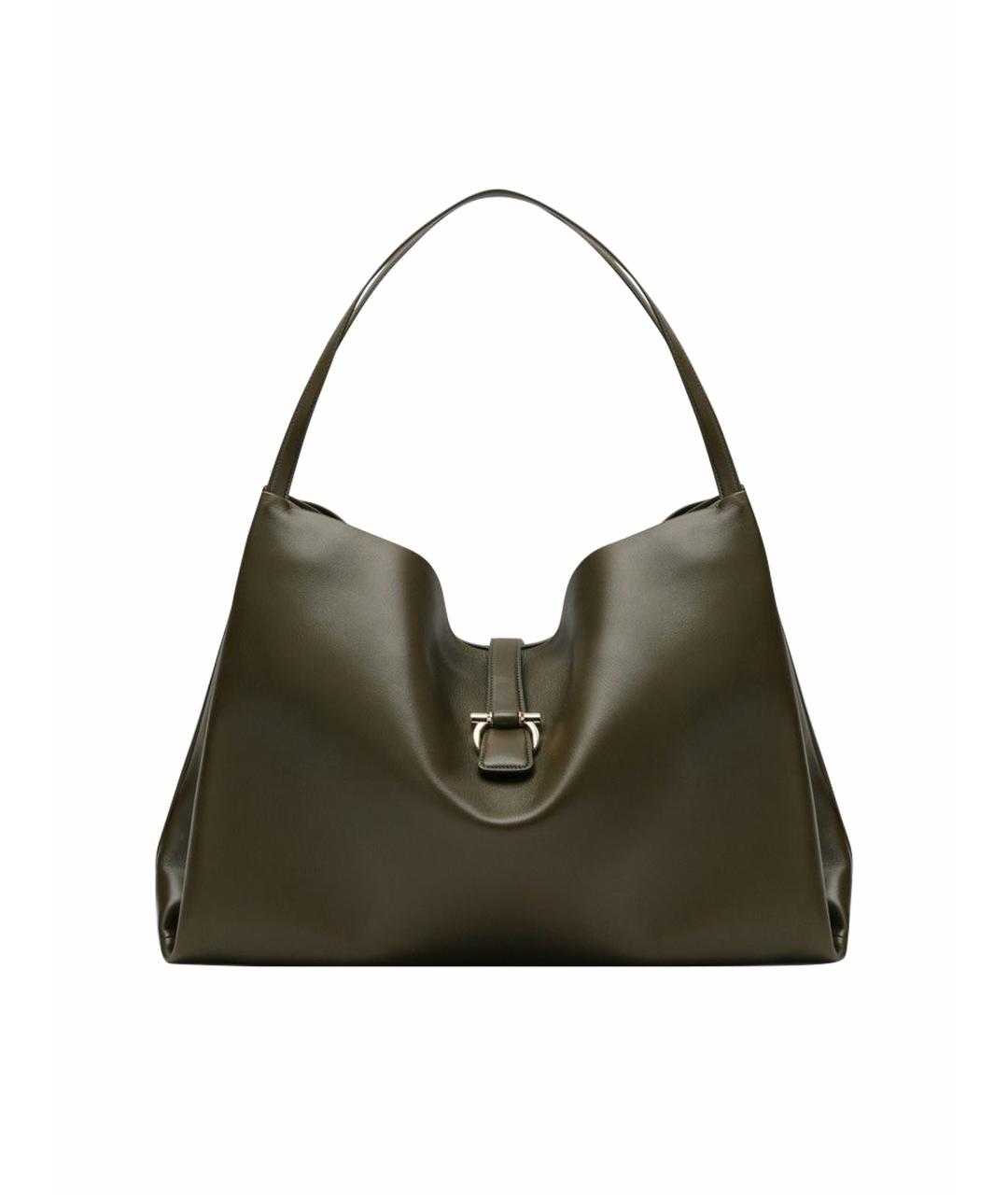 FERRAGAMO Хаки кожаная сумка тоут, фото 1