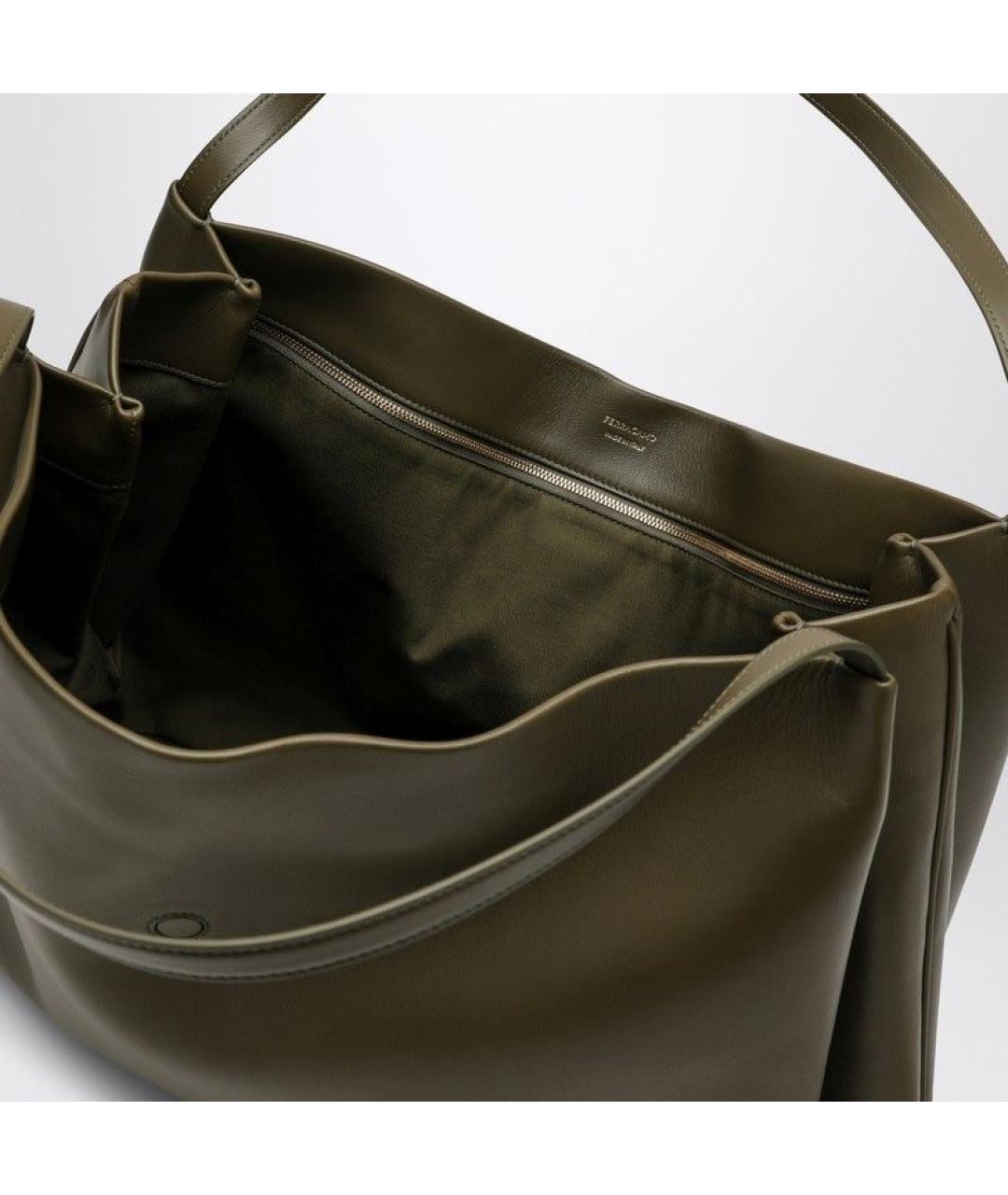 FERRAGAMO Хаки кожаная сумка тоут, фото 4