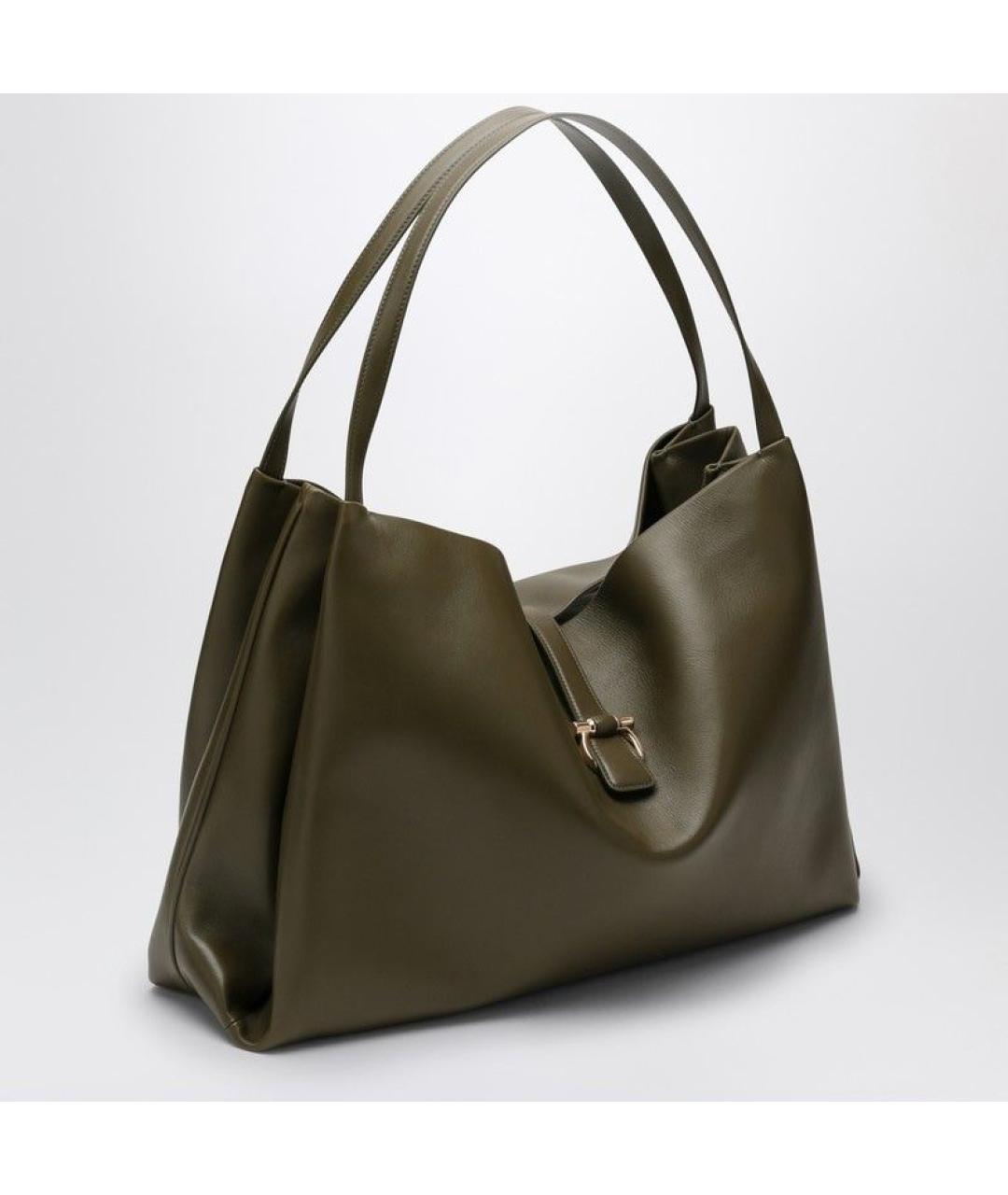 FERRAGAMO Хаки кожаная сумка тоут, фото 3