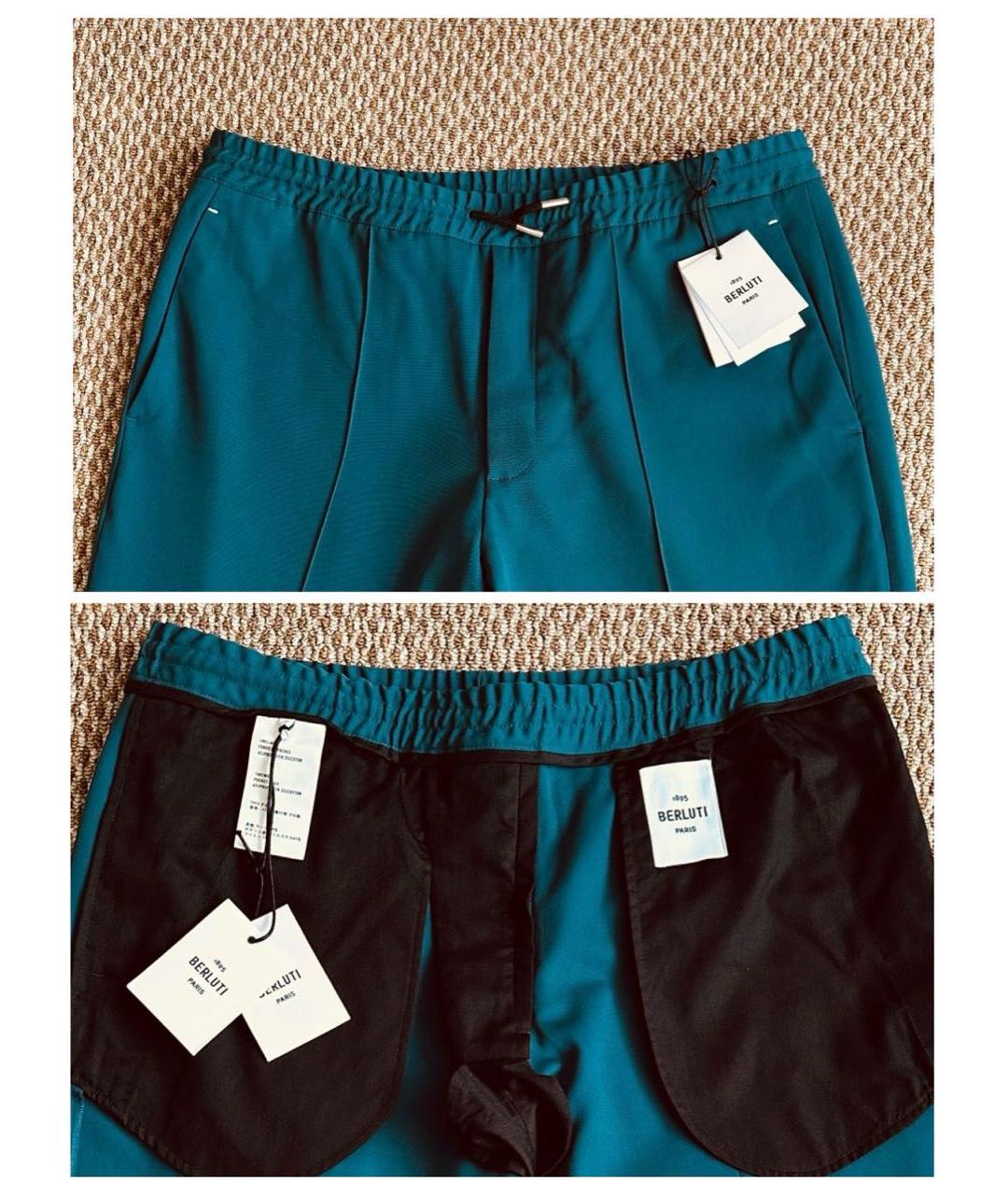 BERLUTI Бирюзовые шерстяные повседневные брюки, фото 4