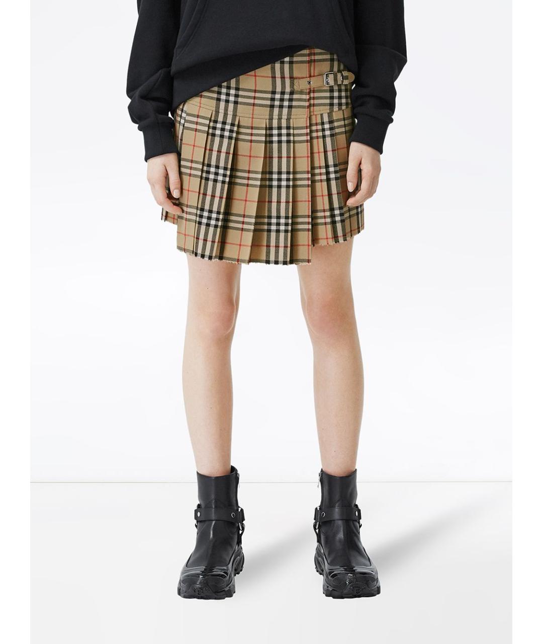 BURBERRY Бежевая хлопковая юбка мини, фото 3