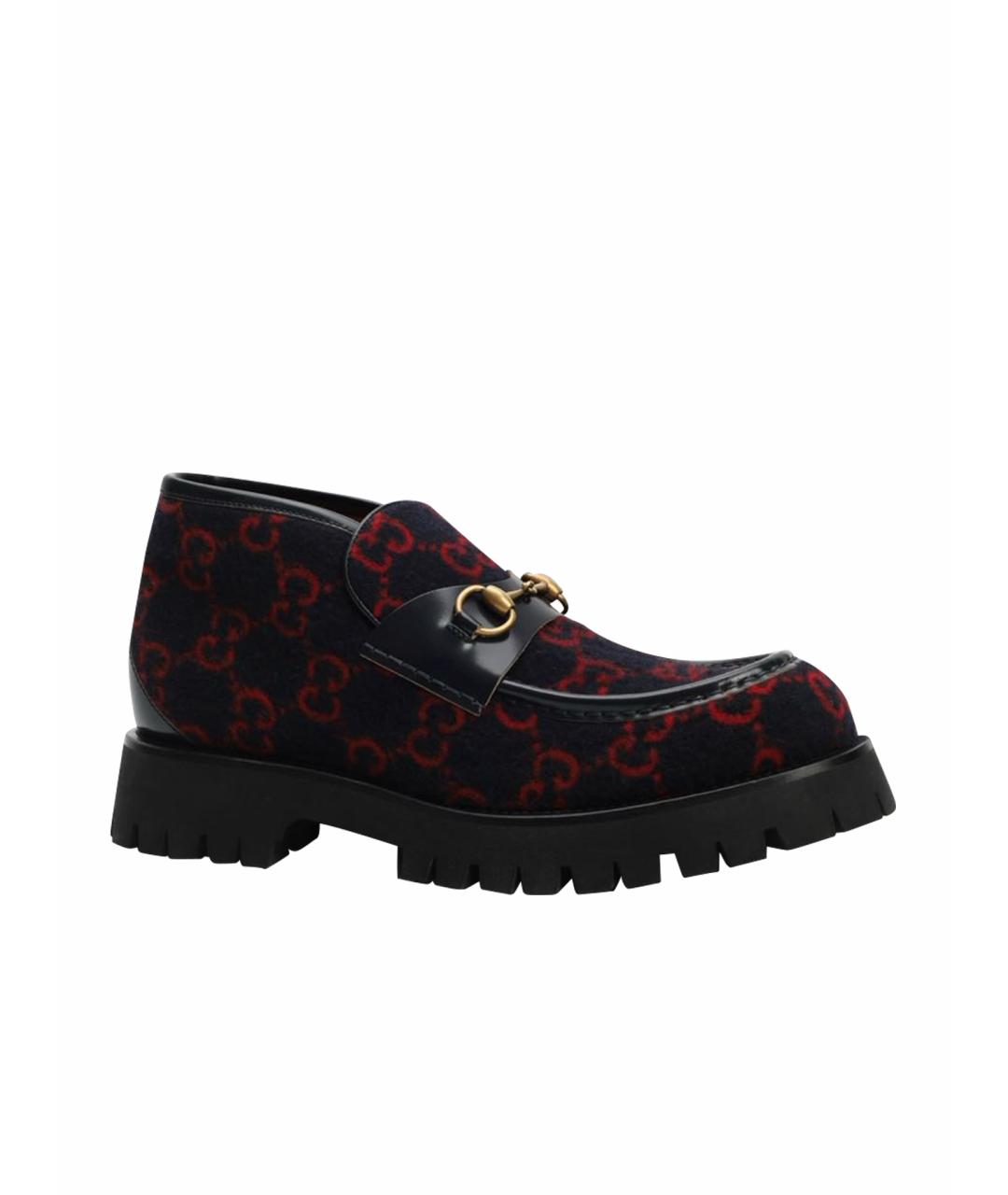 GUCCI Темно-синие текстильные высокие ботинки, фото 1