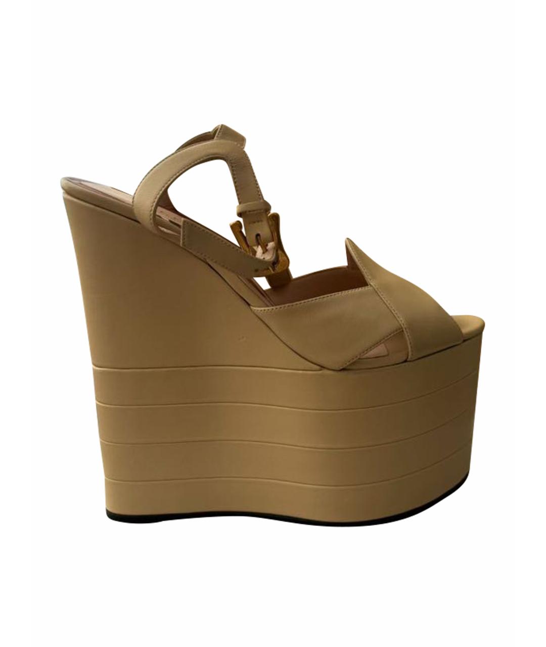 GUCCI Бежевые кожаные босоножки, фото 1