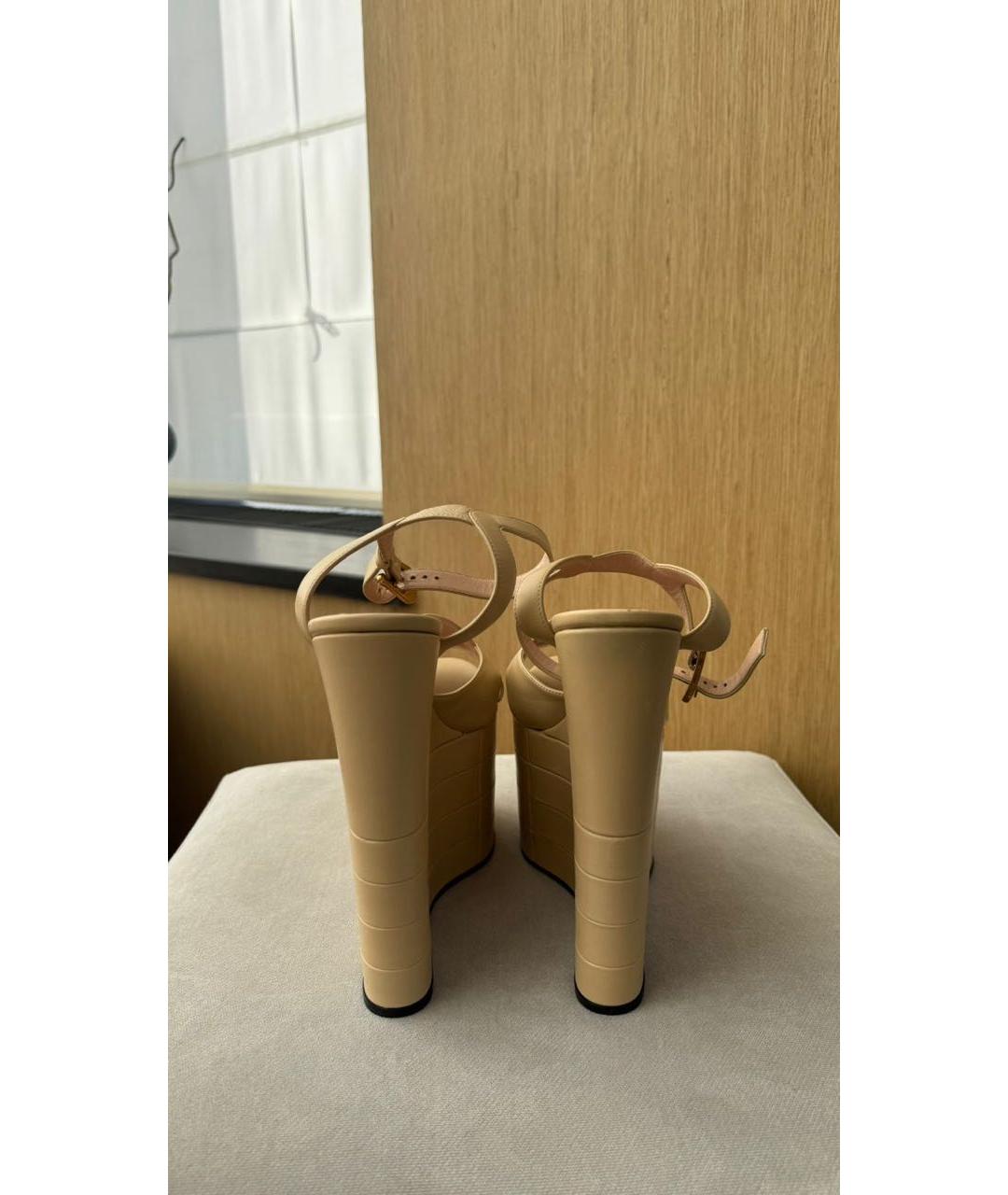 GUCCI Бежевые кожаные босоножки, фото 4