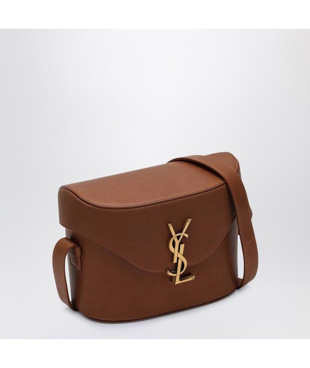 SAINT LAURENT Коричневая кожаная сумка на плечо, фото 3