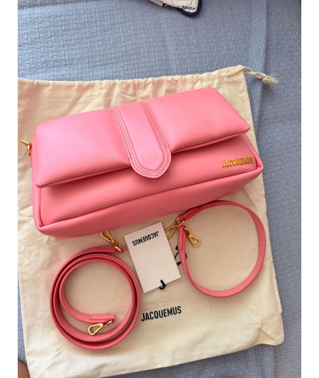 JACQUEMUS Розовая кожаная сумка с короткими ручками, фото 4