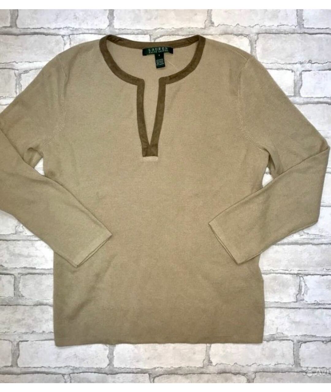 RALPH LAUREN Бежевый хлопковый джемпер / свитер, фото 6